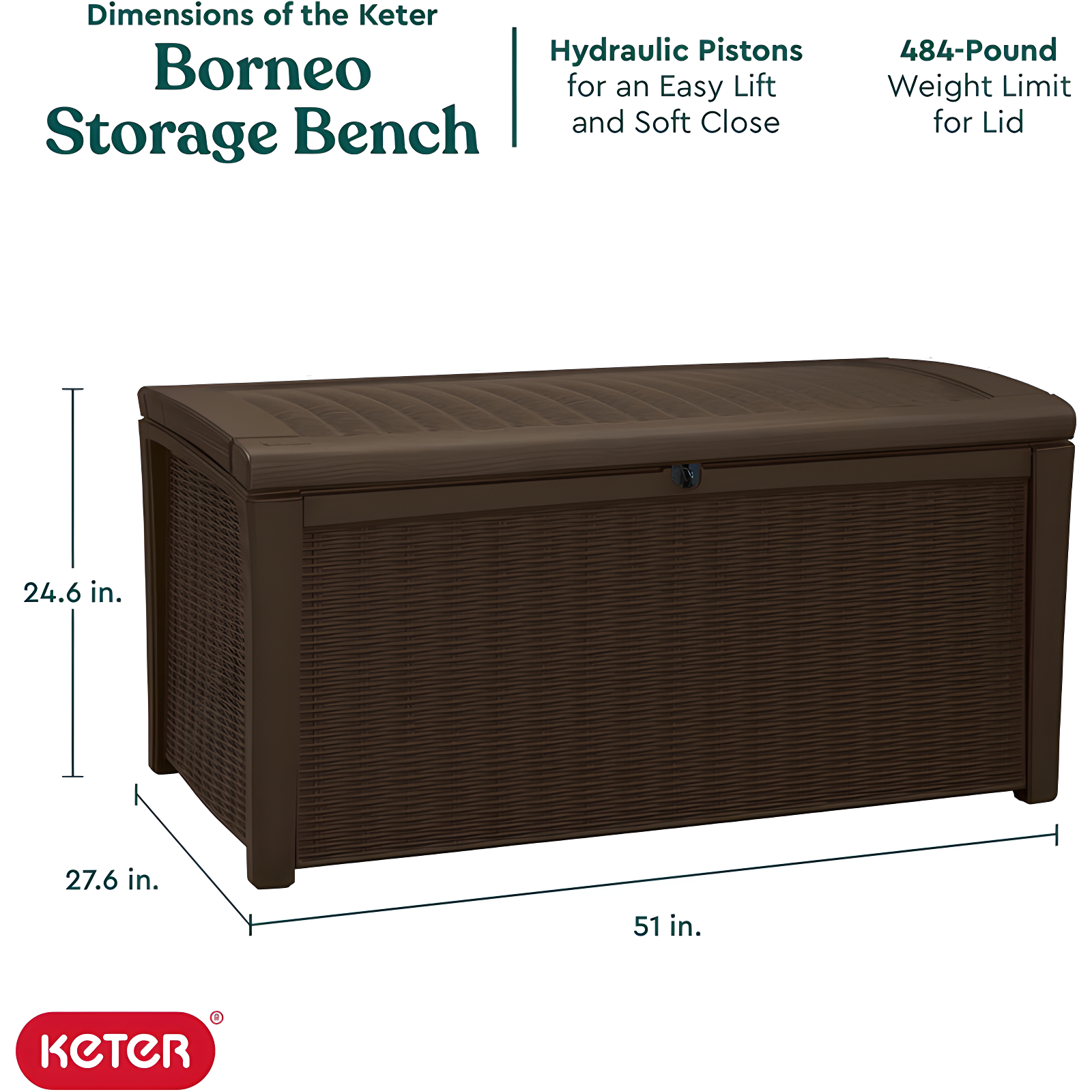 Keter Borneo 110 Gallon Rattan Wicker Resin Patio Deck Storage Box Bench