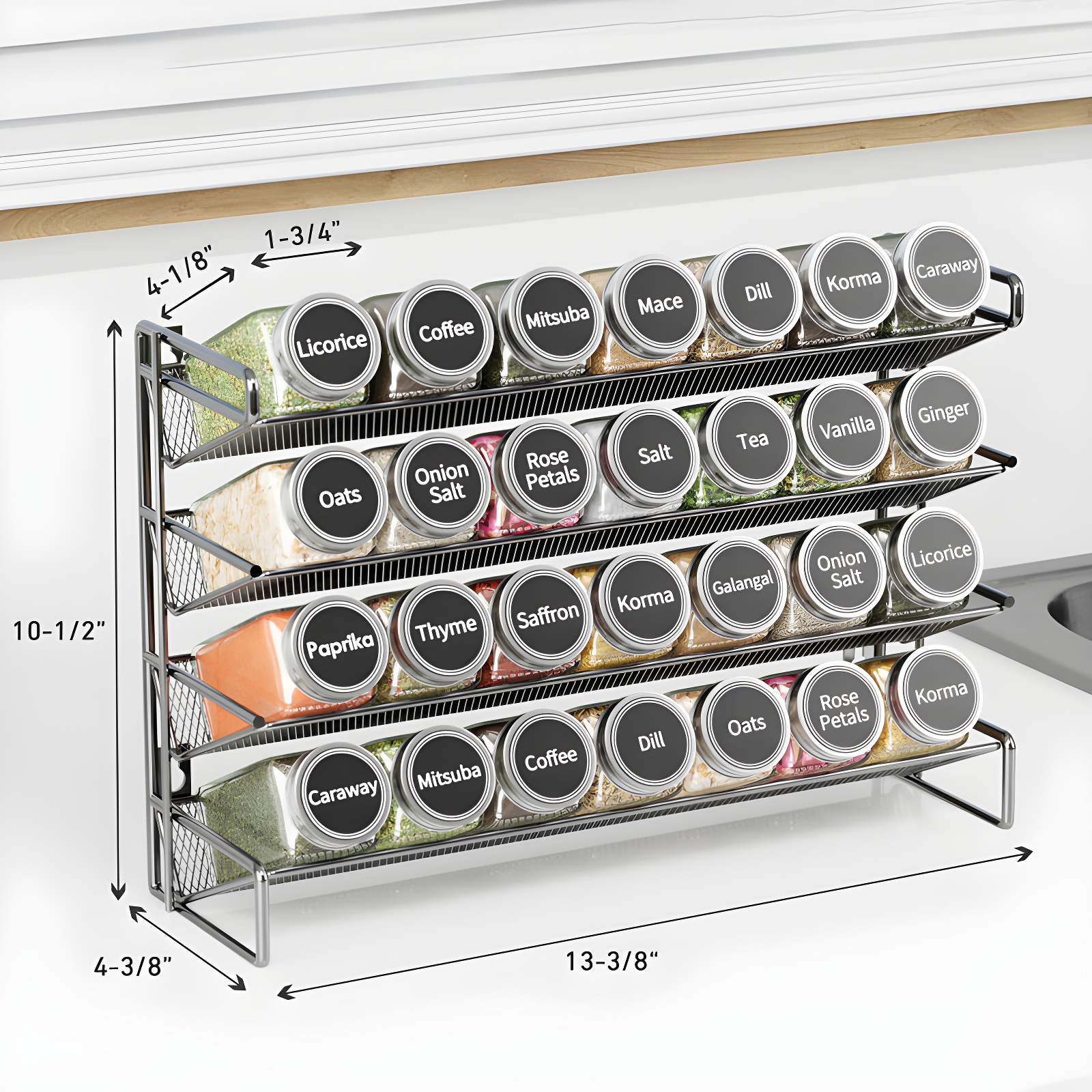 SpaceAid Spice Rack Organizer Set with Spice Jars, 386 Labels, Chalk Marker, and Funnel – For Cabinet, Countertop, Pantry, Cupboard, or Wall Mount