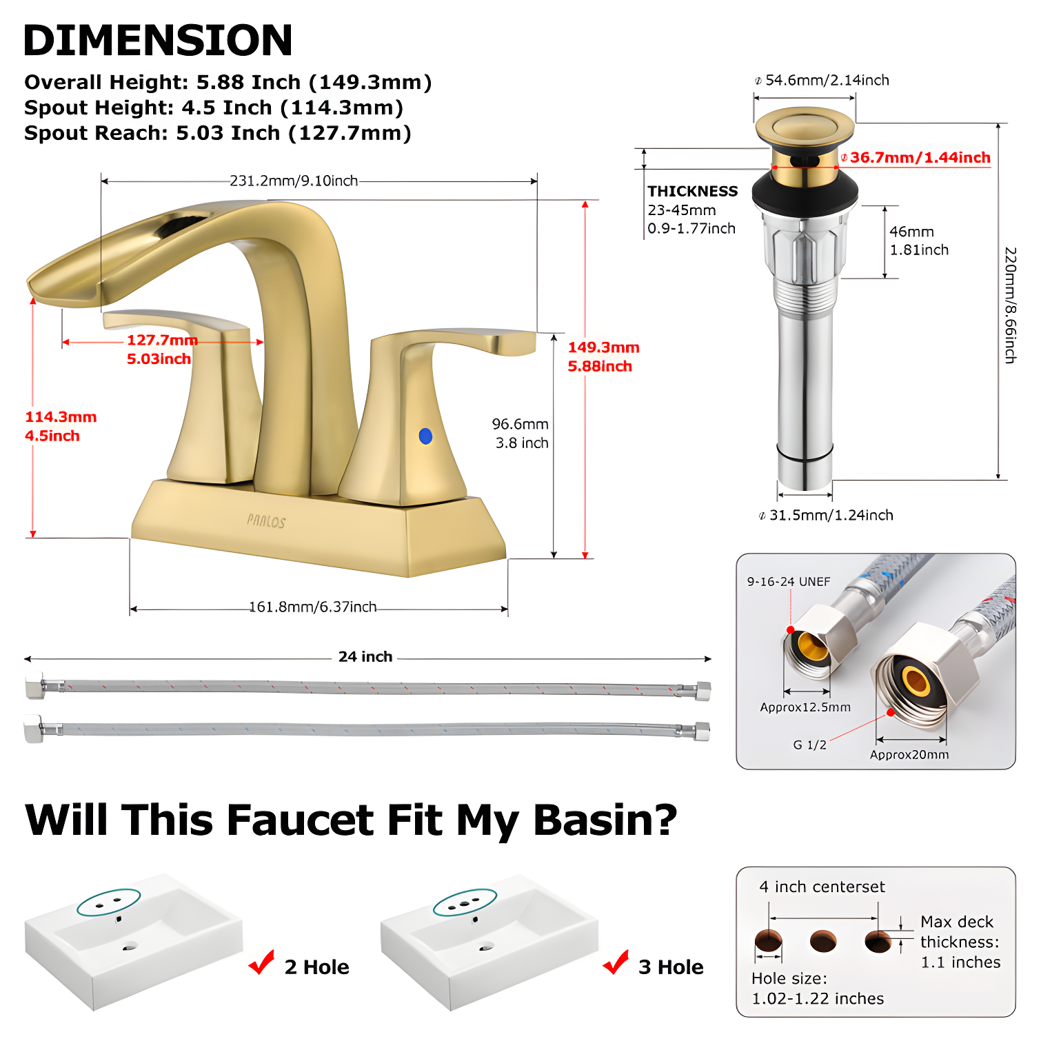 Doris Waterfall Centerset 2-handle Bathroom Faucet with Drain Assembly