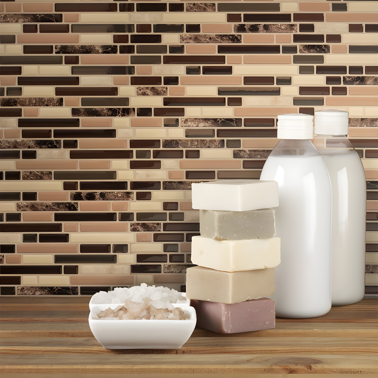 Smart Tiles 10.06''x10'' Self Adhesive 3D Peel and Stick Backsplash Tiles Brown: Vinyl Kitchen Decor Stick On Backsplash