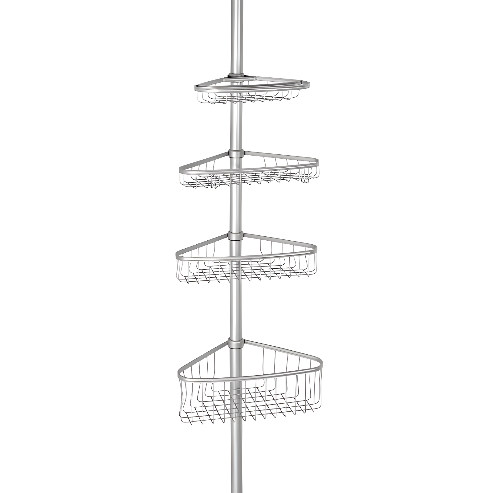 iDESIGN Steel 4 Tier Tension Pole Corner Shower Caddy York Collection Silver