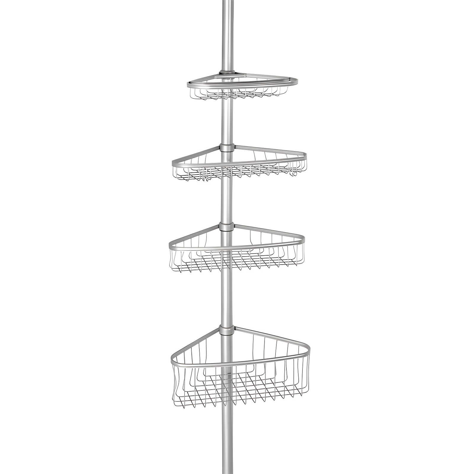 iDESIGN Steel 4 Tier Tension Pole Corner Shower Caddy York Collection Silver
