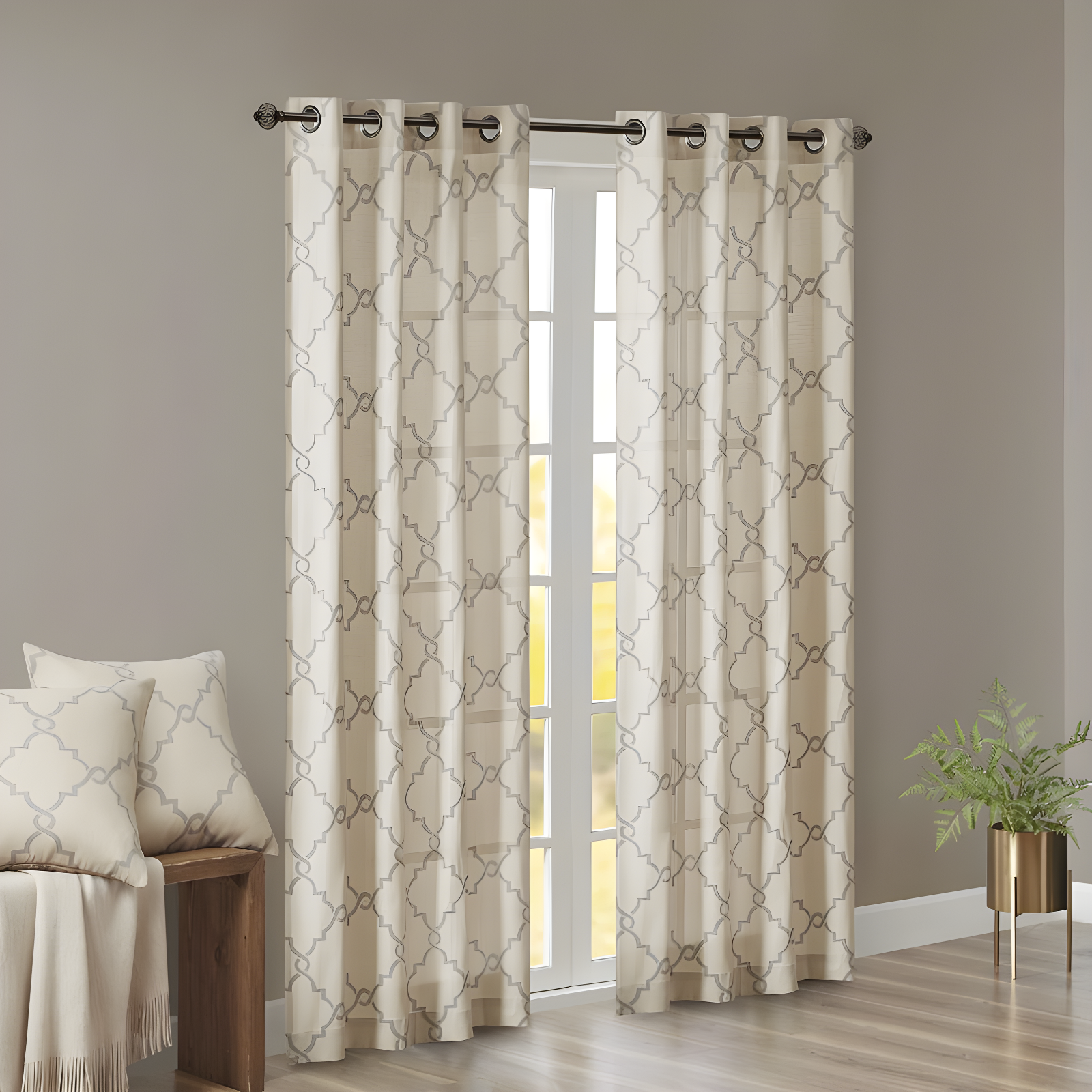 Madison Park Fretwork Print Grommet Top Single Window Curtain Panel