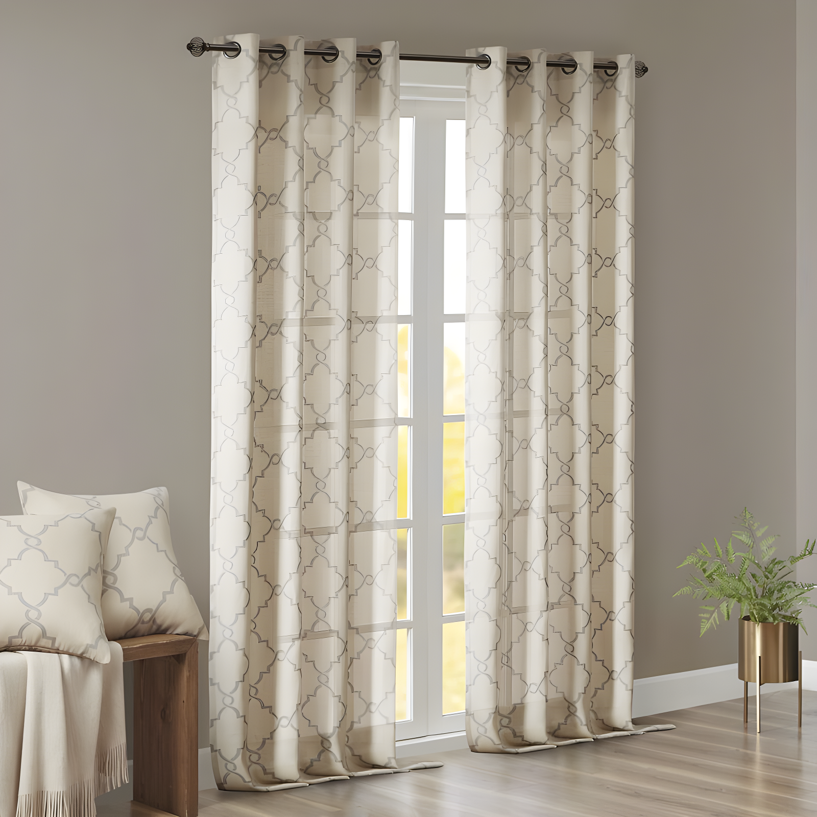 Madison Park Fretwork Print Grommet Top Single Window Curtain Panel