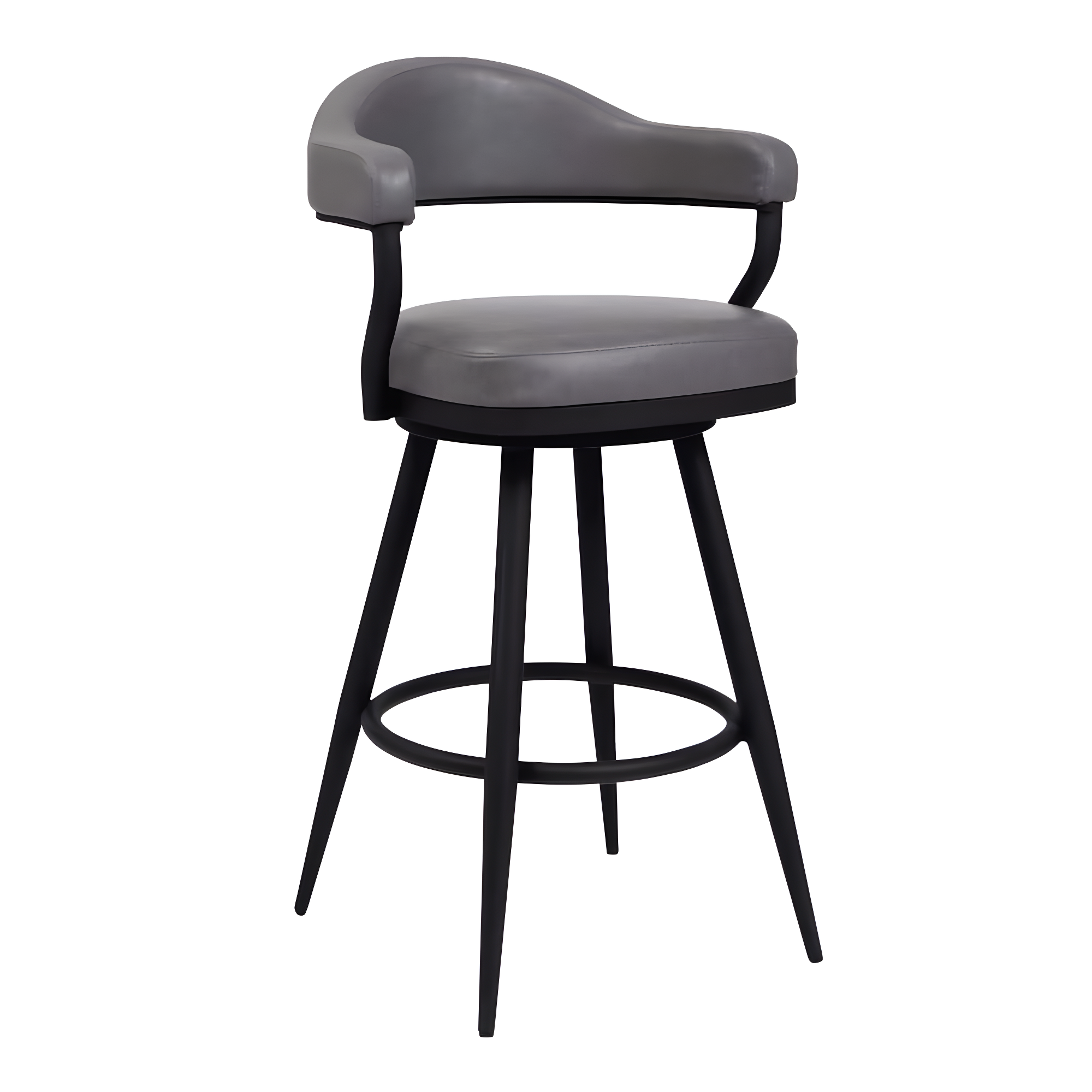Armen Living Indoor Amador 30" Bar Height Barstool in a Black Powder Coated Finish and Vintage Gray Faux Leather