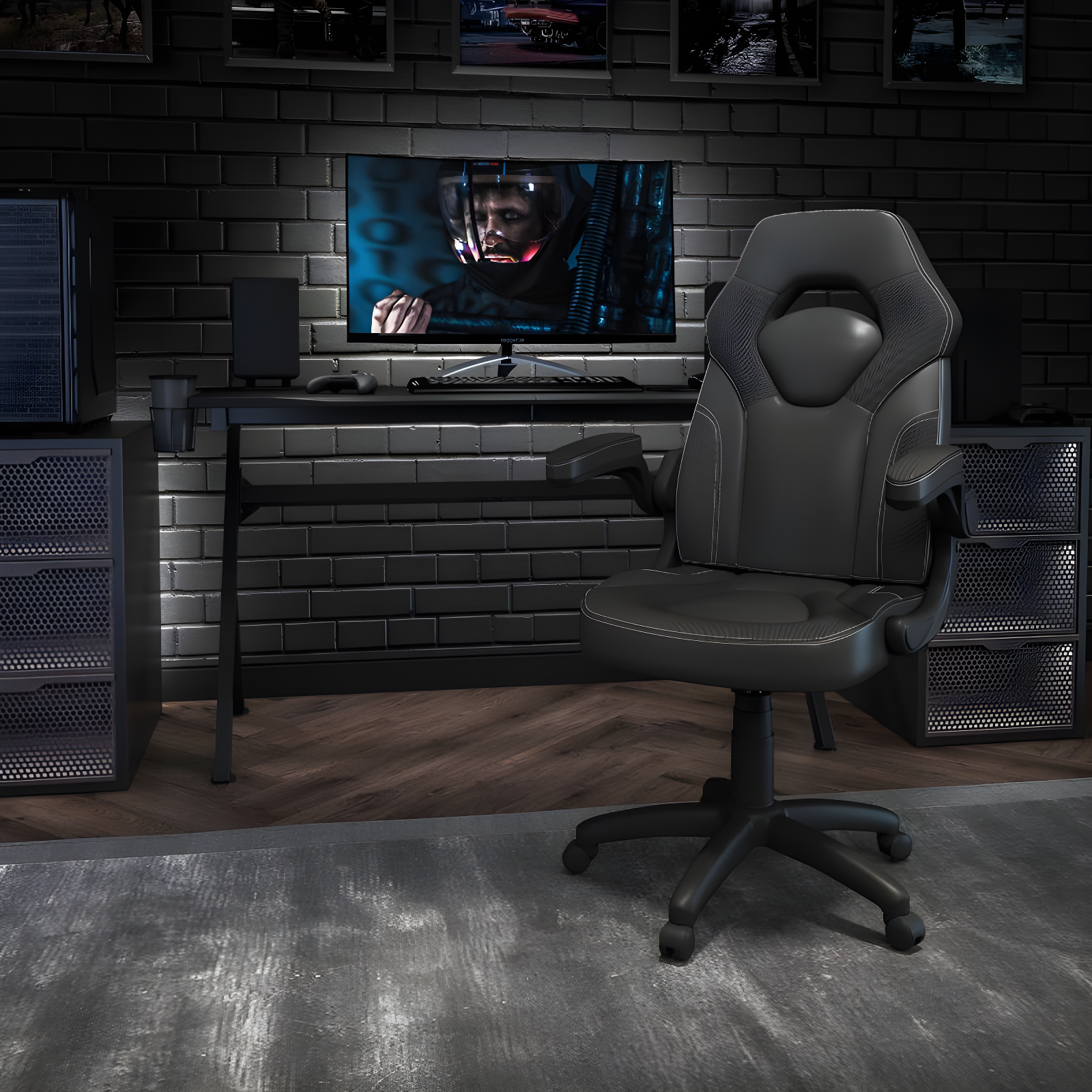 Flash Furniture X10 Gaming Chair, Racing Style Ergonomic Office Chair, Height Adjustable Swivel Computer Chair with Flip-Up Arms, Black LeatherSoft