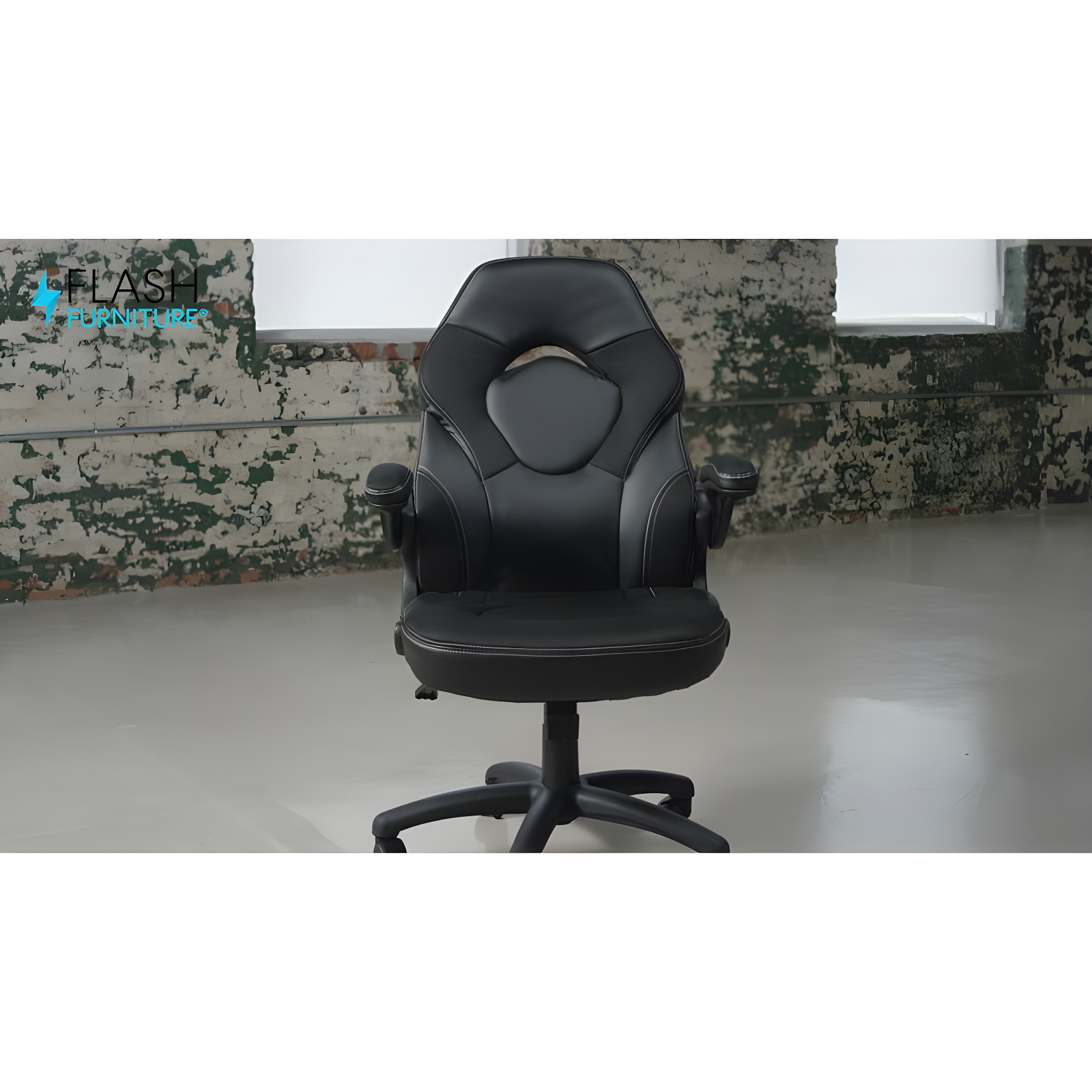 Flash Furniture X10 Gaming Chair, Racing Style Ergonomic Office Chair, Height Adjustable Swivel Computer Chair with Flip-Up Arms, Black LeatherSoft