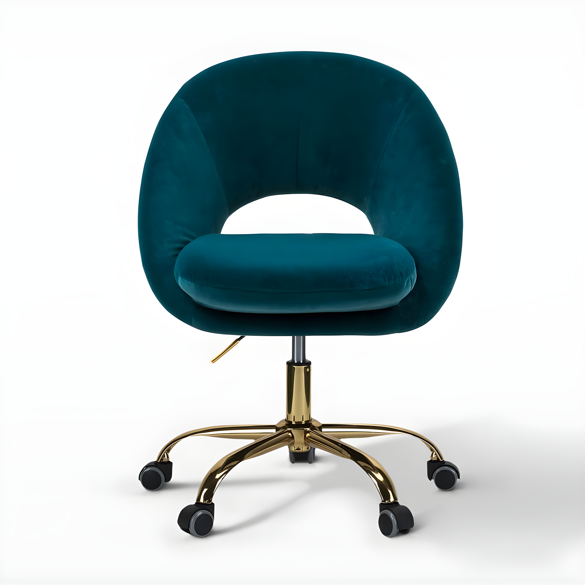 Modern Velvet Office Desk Chair Adjustable Swivel Upholstered Open Back Living Room Vanity Teal
