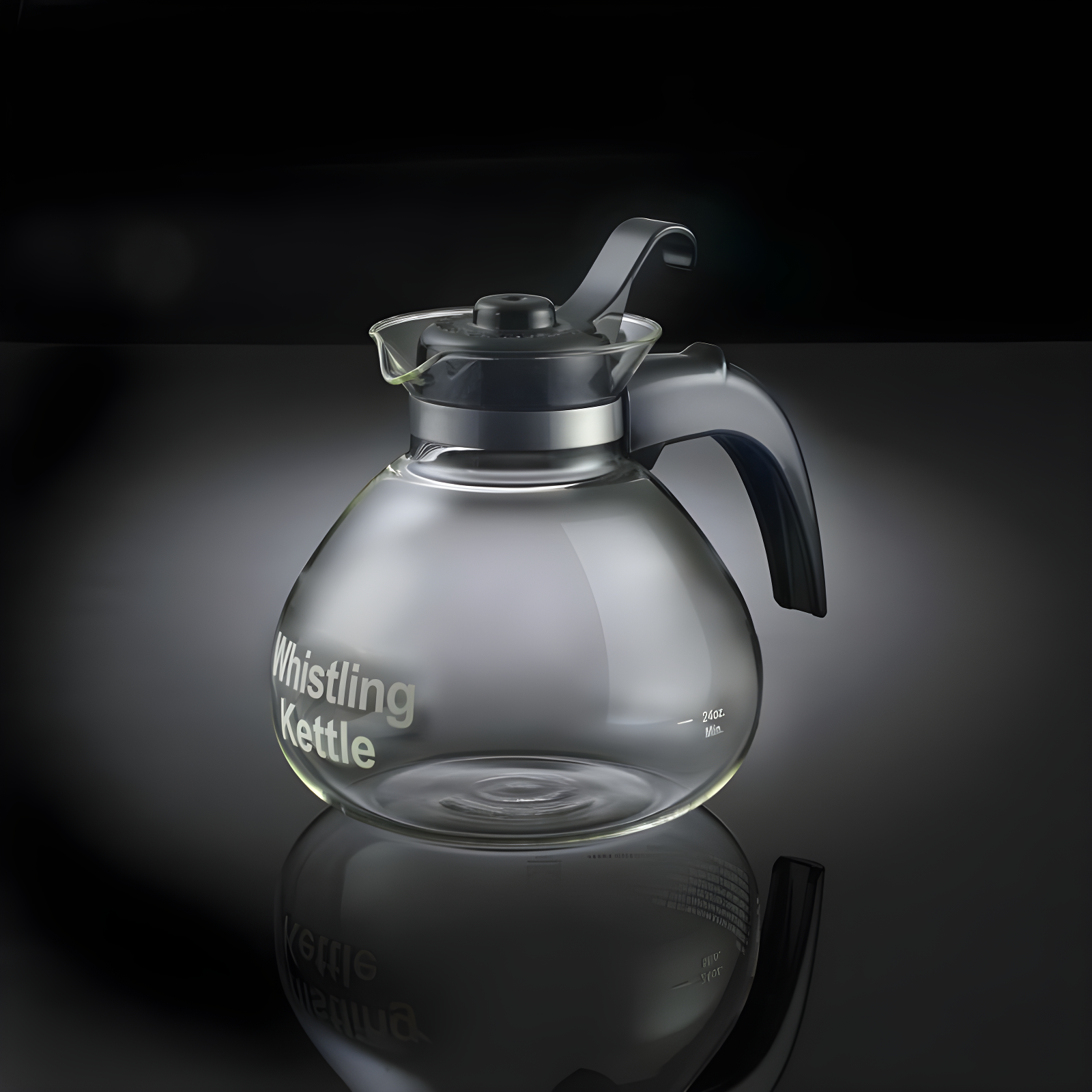 Café Brew Collection Clear Glass Whistling Tea Kettle, to Purely Brew Tea With No Metallic Taste or Other Carafe Flavors, 12 Cup Capacity