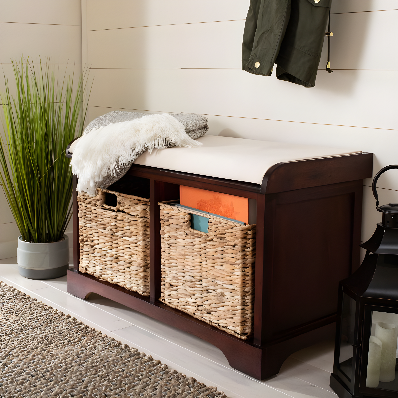 Freddy Wicker Storage Bench - Cherry - Safavieh