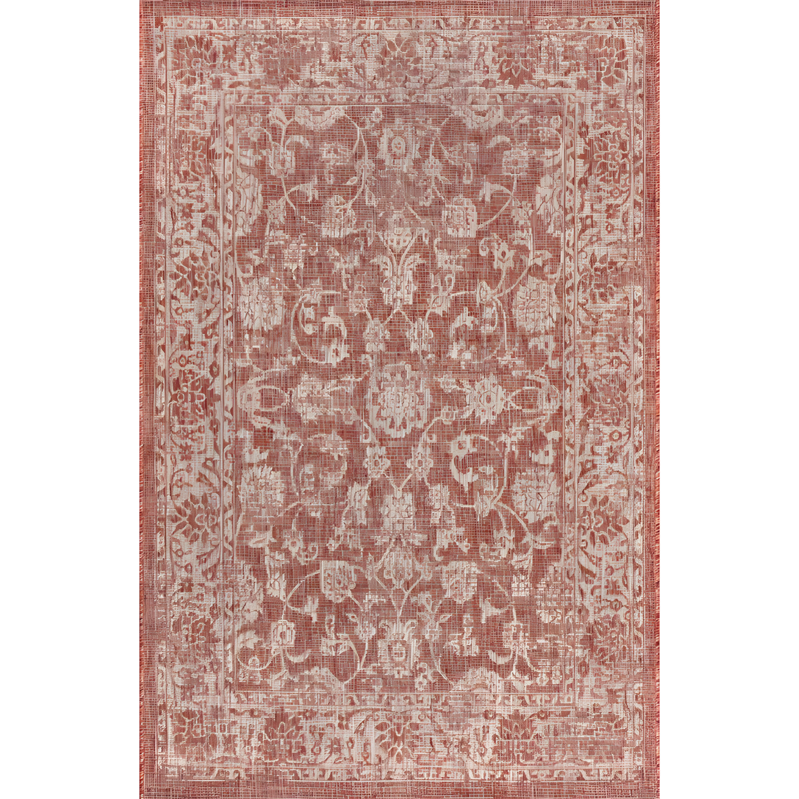 8'x10' Tela Bohemian Textured Weave Floral Indoor/Outdoor Area Rug, Red/Taupe - JONATHAN Y