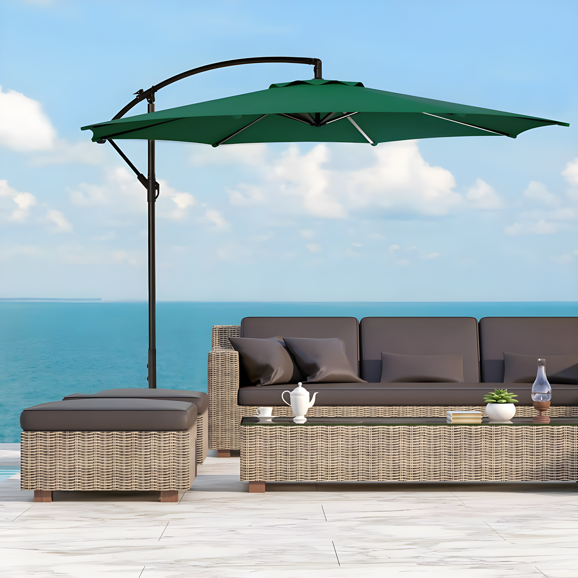 Polytrends Weller 10-foot Offset Cantilever Hanging Patio Umbrella Green