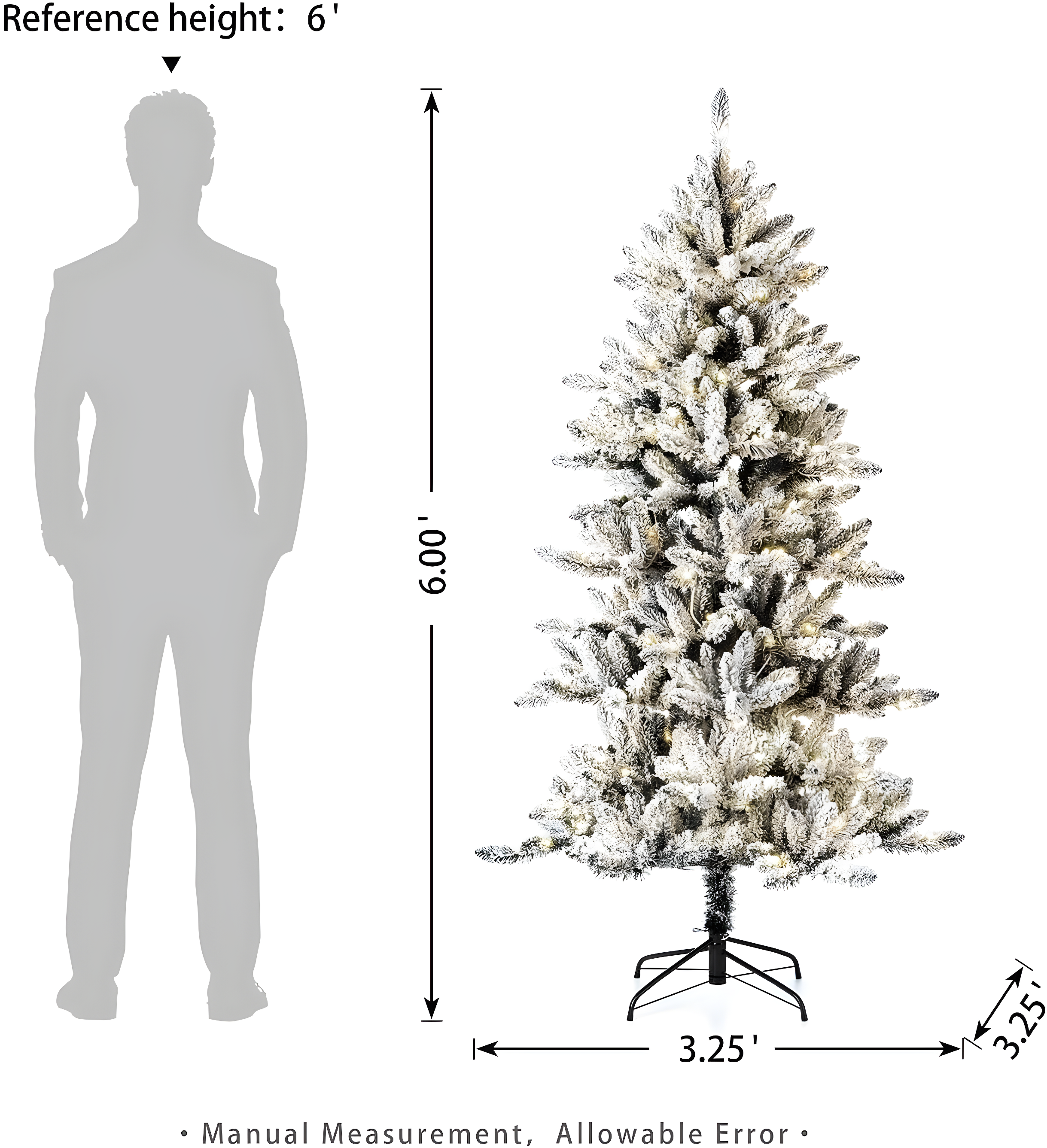 Glitz Design Glitzhome 6ft Pre-Lit Flocked Slim Fir Artificial Christmas Tree with 300 Warm White