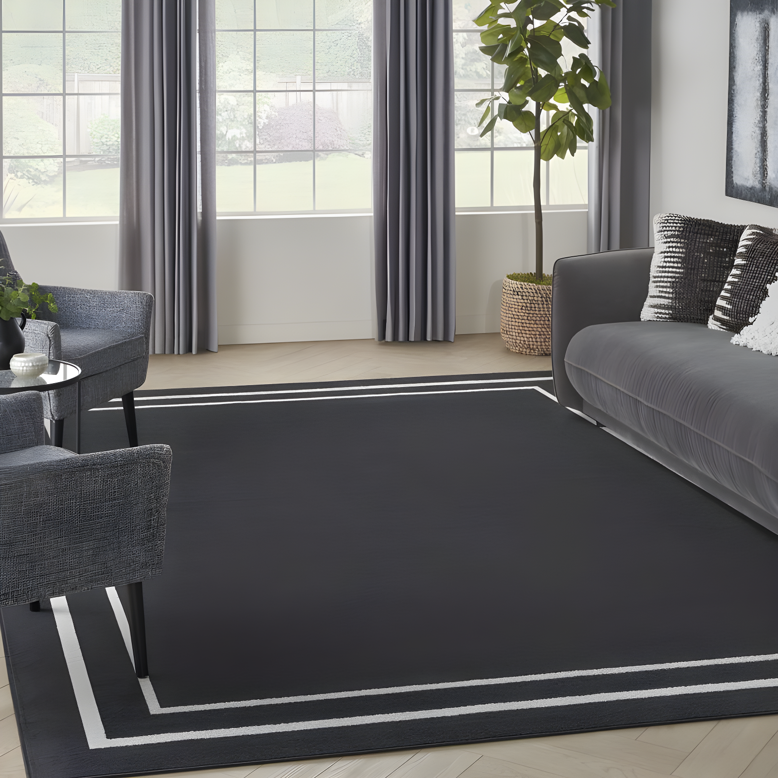 Nourison Essentials 9' x 12' Black Ivory Contemporary Indoor/Outdoor Rug