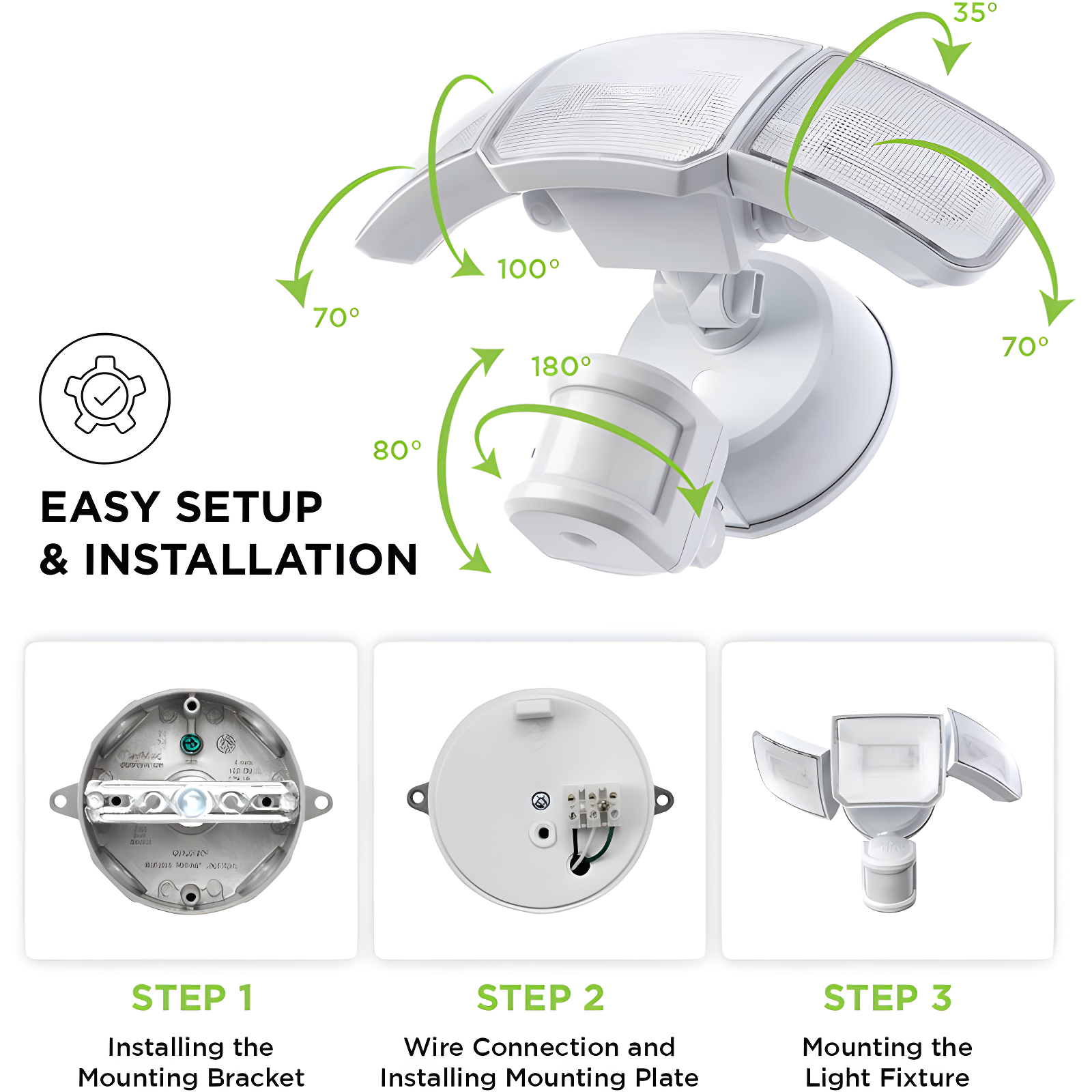 Smart 3 - Head LED Hardwired Dusk to Dawn Outdoor Security Flood Light with Motion Sensor