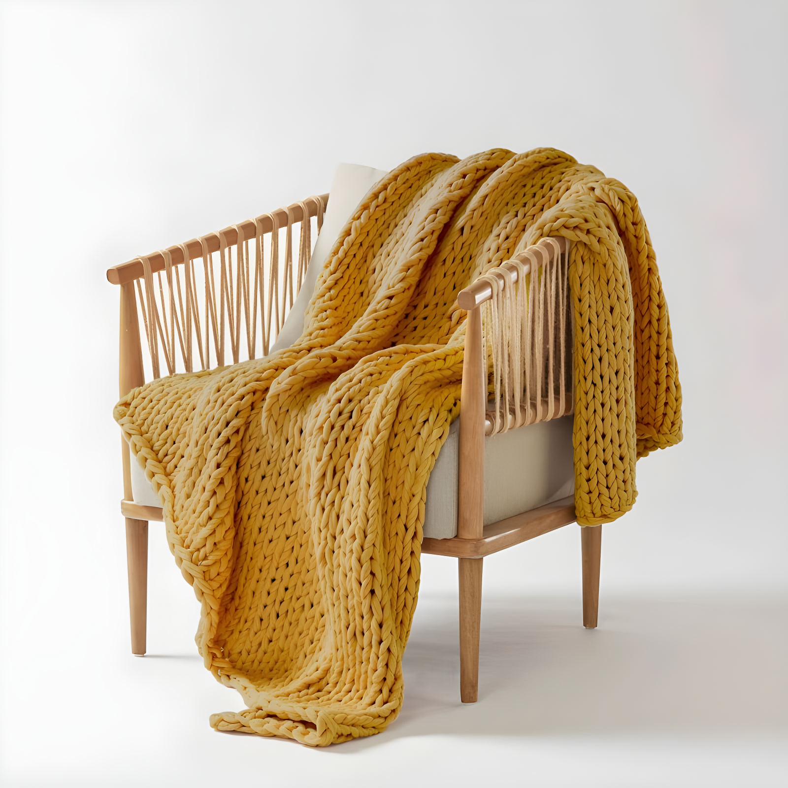 50"x60" Chunky Double Knit Handmade Throw Blanket Yellow - Madison Park: Cozy, Durable, All-Season