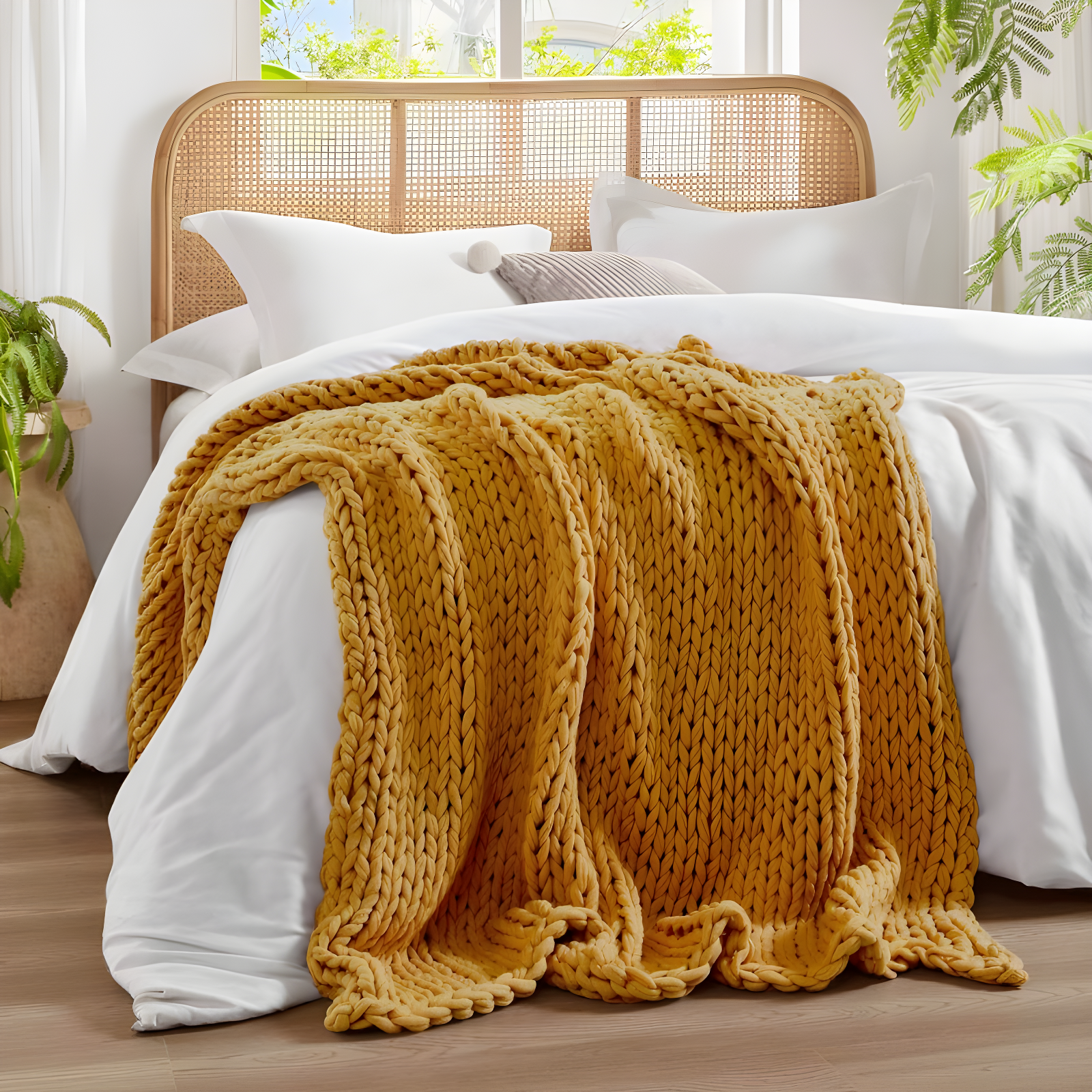 50"x60" Chunky Double Knit Handmade Throw Blanket Yellow - Madison Park: Cozy, Durable, All-Season