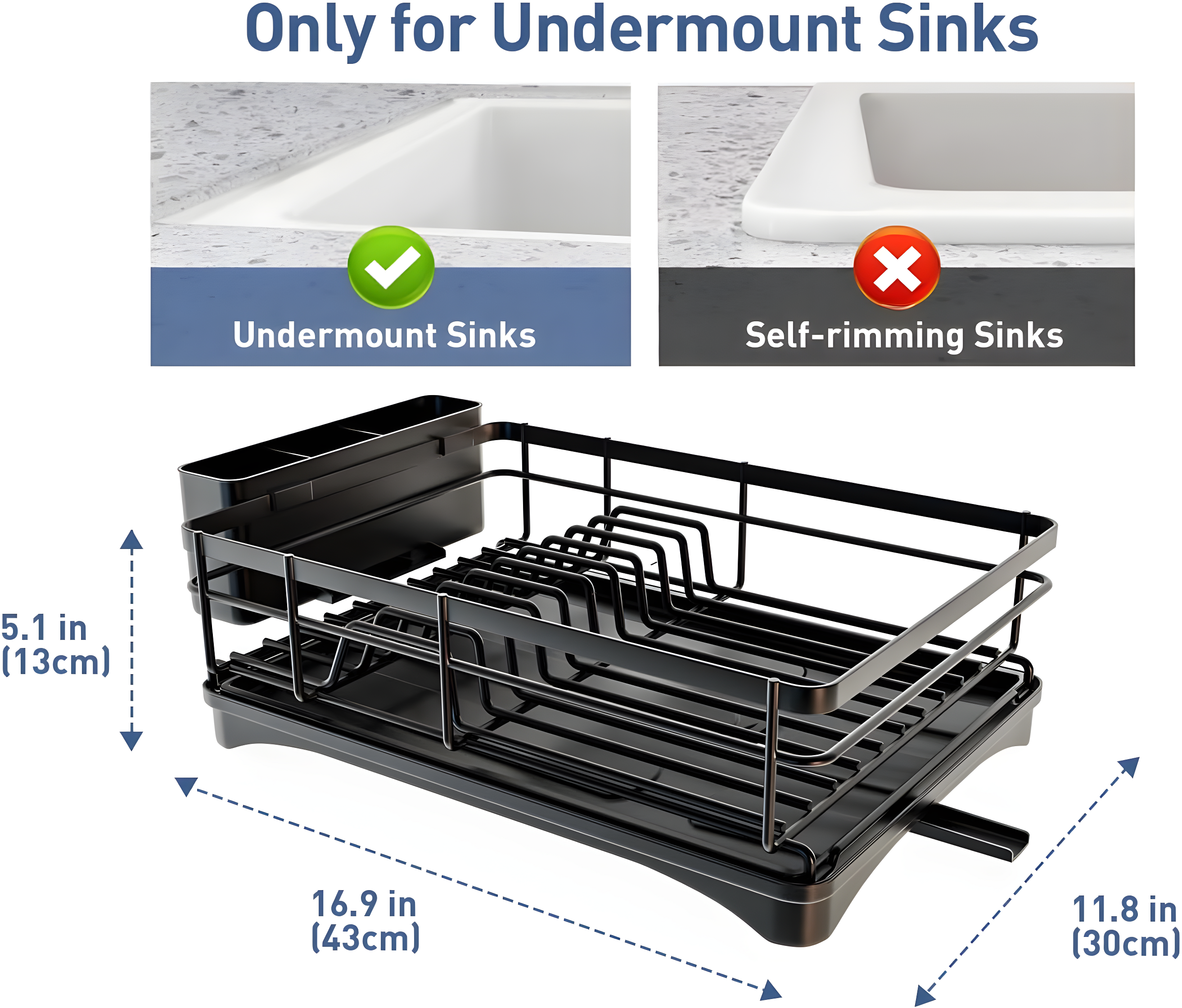 Large Dish Drying Rack for Kitchen Counter with Auto Draining Drain Broad and Removable Cutlery Holder