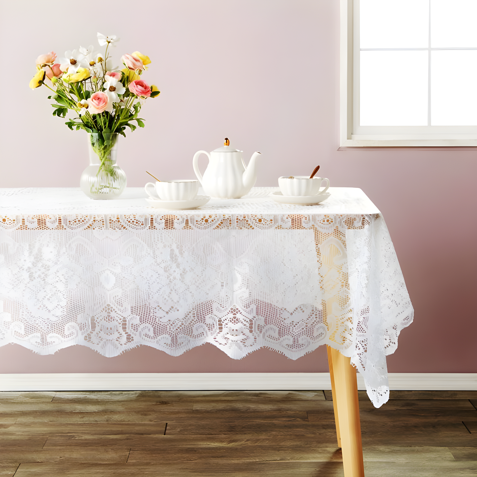 Juvale White Lace Tablecloth for Rectangular Tables, Vintage Style Wedding Table Cloths for Formal Dining, 60 x 97 In