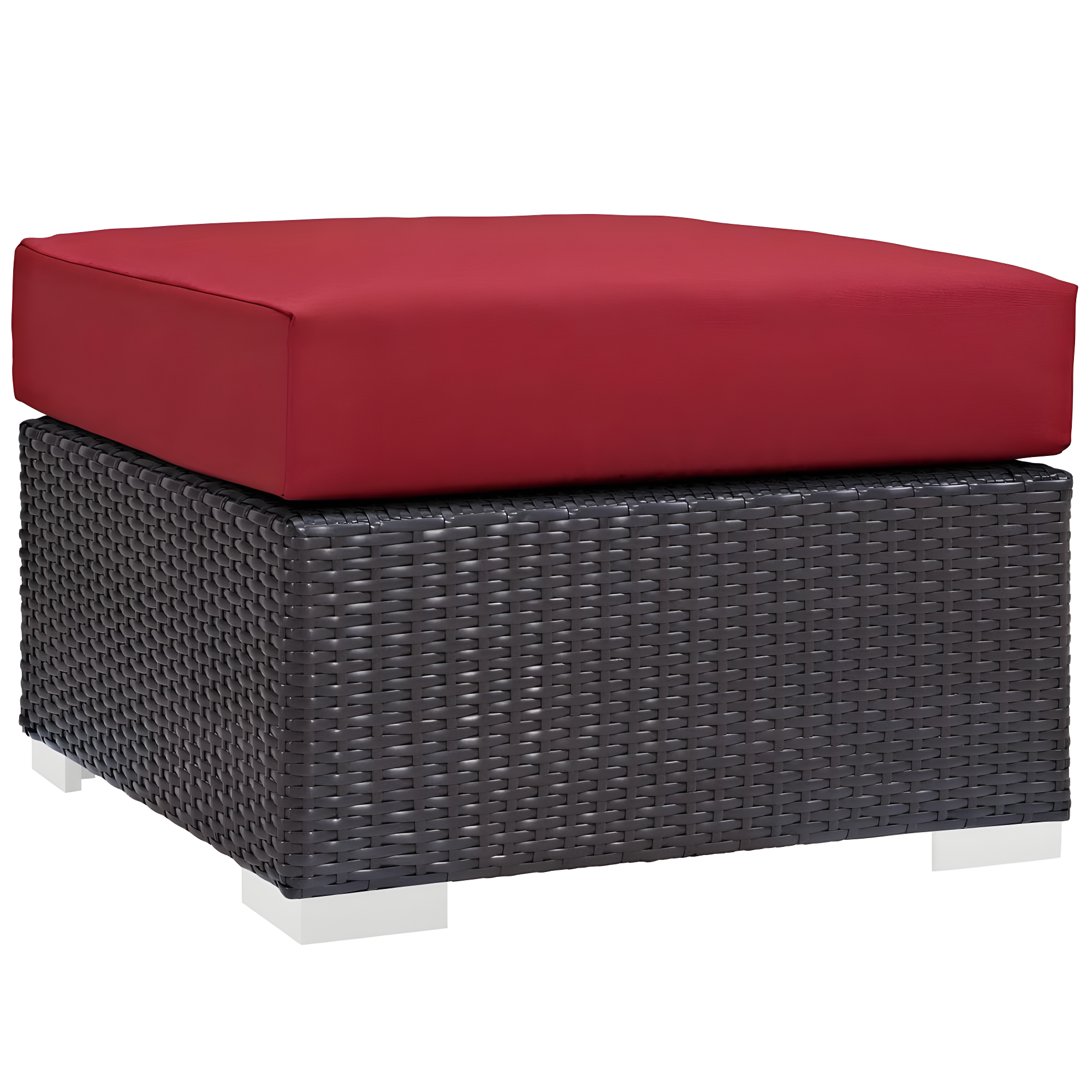 Modway Convene Outdoor Patio Fabric Square Ottoman in Espresso Red