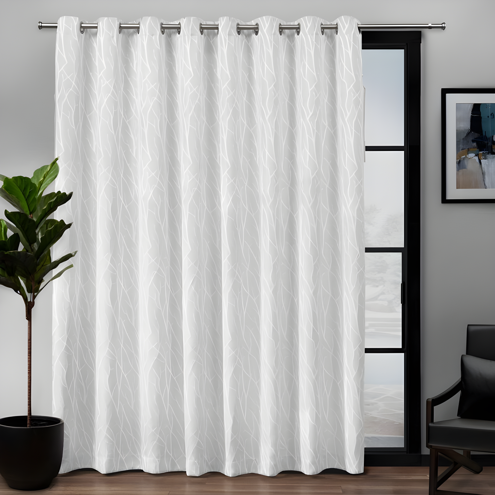 108"x84" Forest Hill Patio Woven Blackout Grommet Top Single Curtain Panel White - Exclusive Home: Room Darkening Drapes