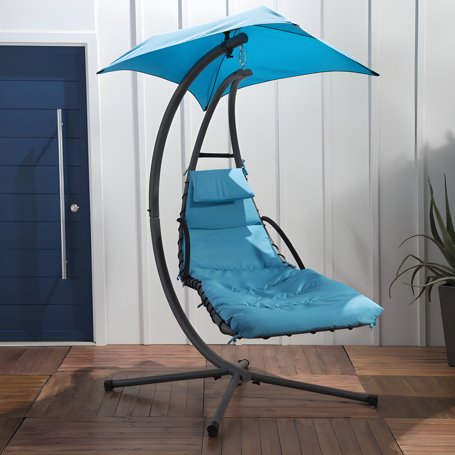 Steel Outdoor Floating Chaise Lounge Chair with Canopy with Stand