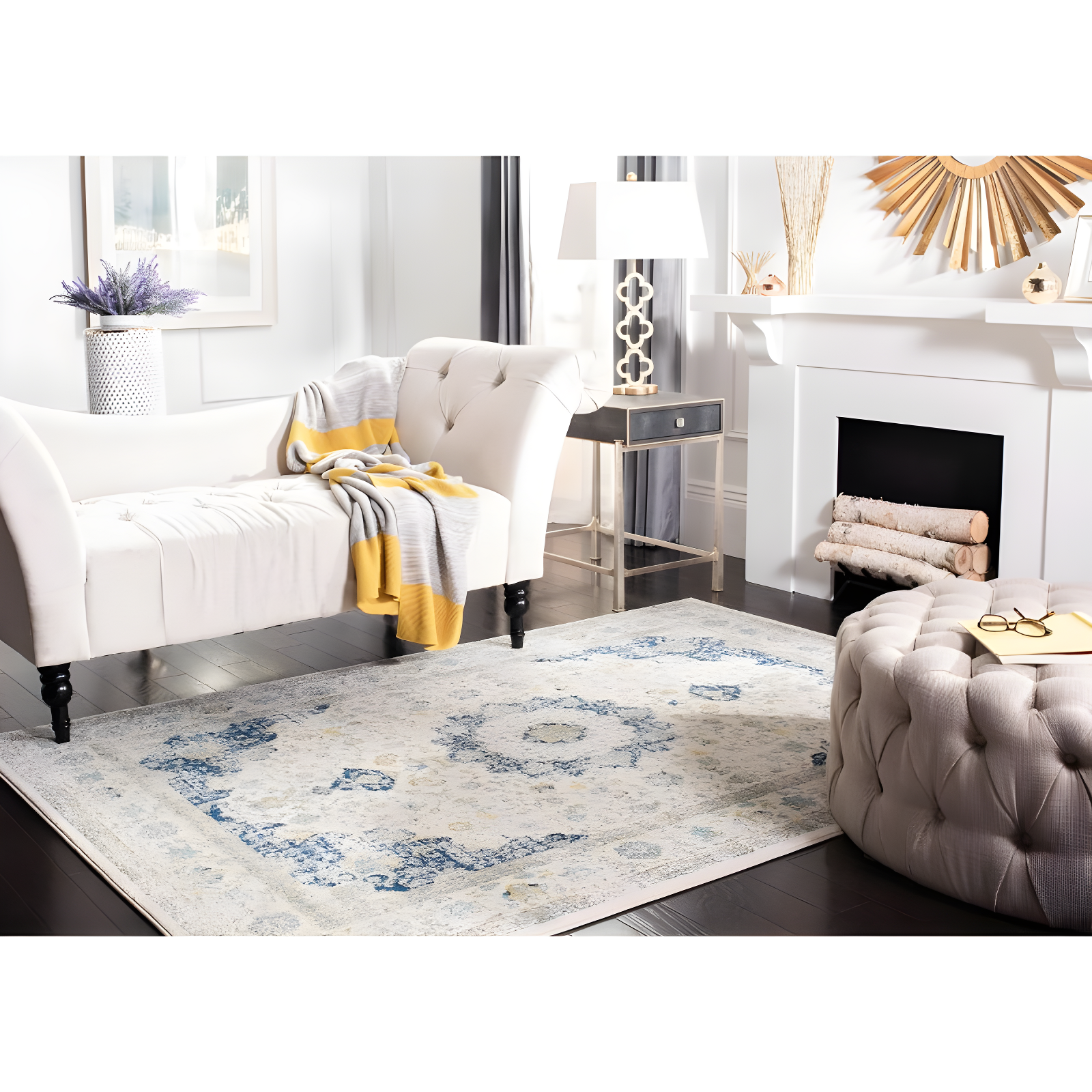 Evoke EVK220 Power Loomed Area Rug - Ivory/Blue - 4'x6' - Safavieh.