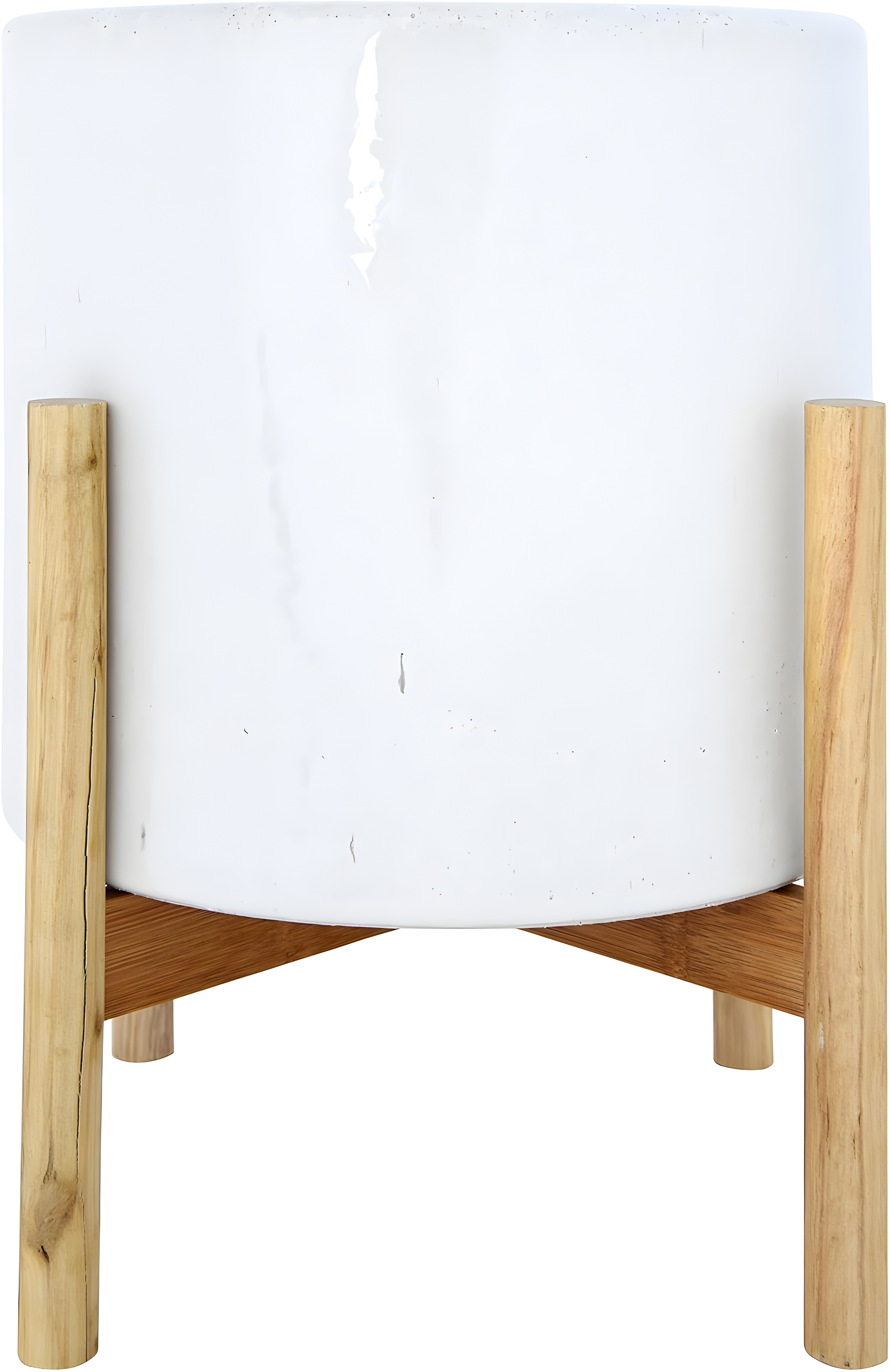 Creative Co-Op Round Stoneware Planter on Wood Holder (Set of 2 Pieces/Holds 10" Pot)