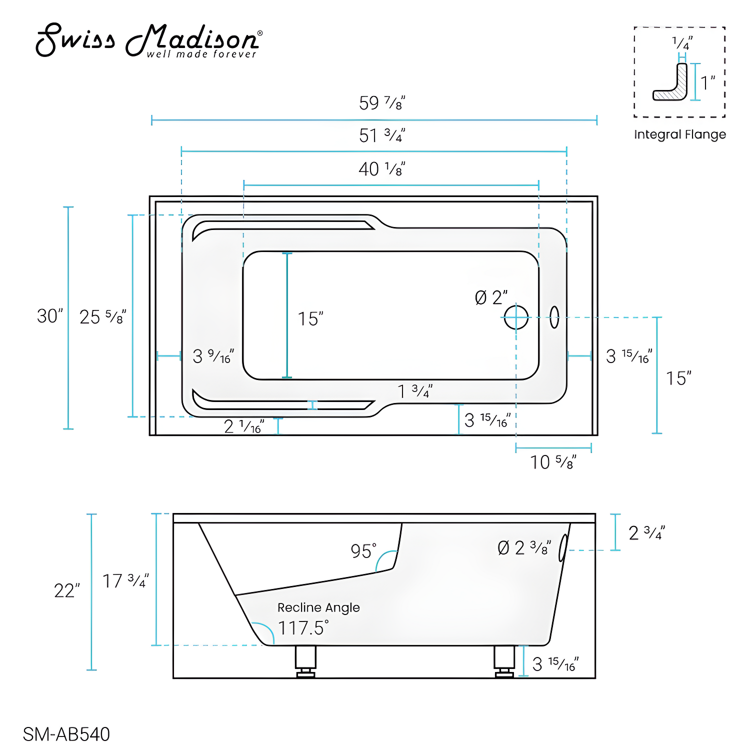 Voltaire 60" x 30" Alcove Bathtub with Apron
