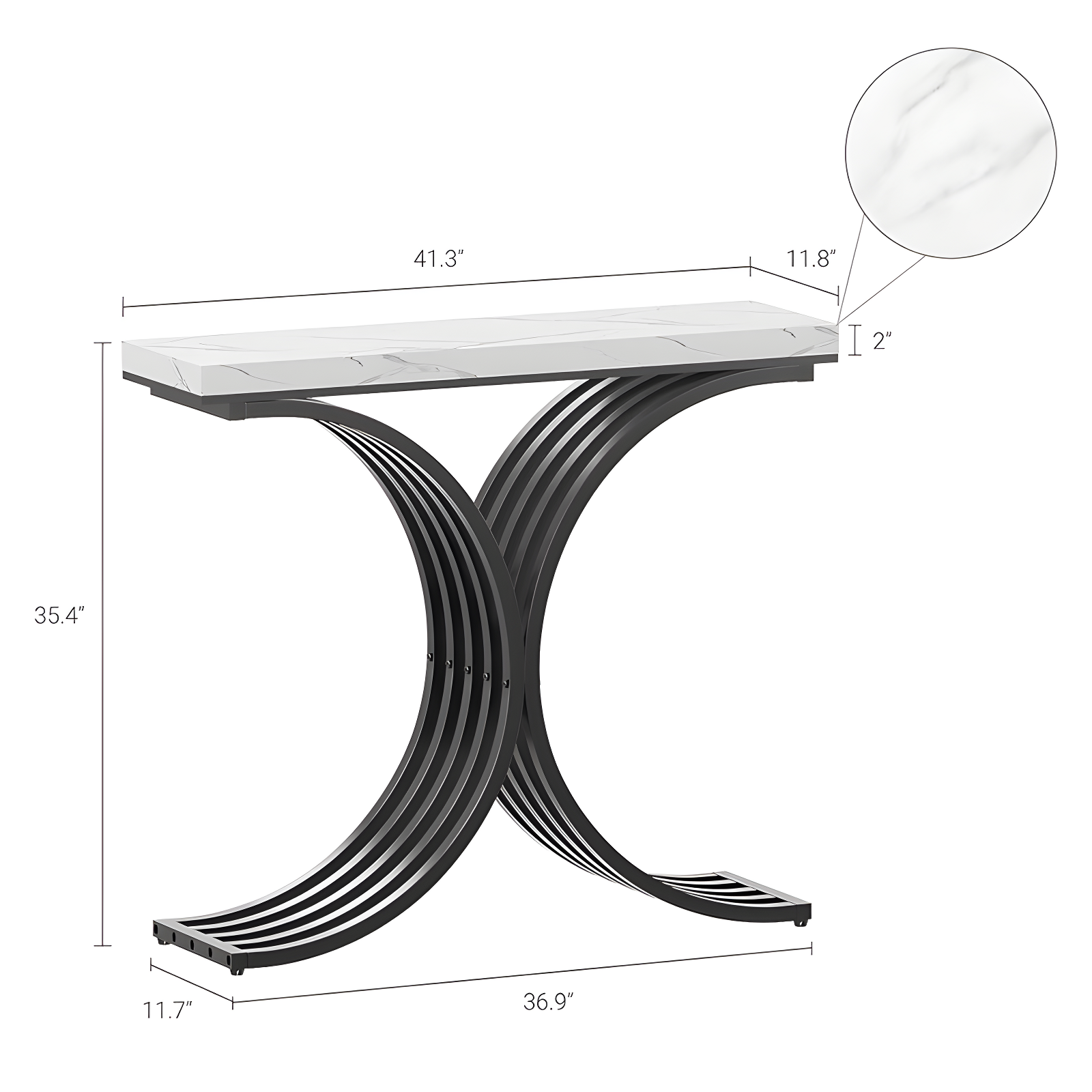 Console Table - Entryway Table for Living Room, Modern Sofa Accent Table with White Faux Marble Top