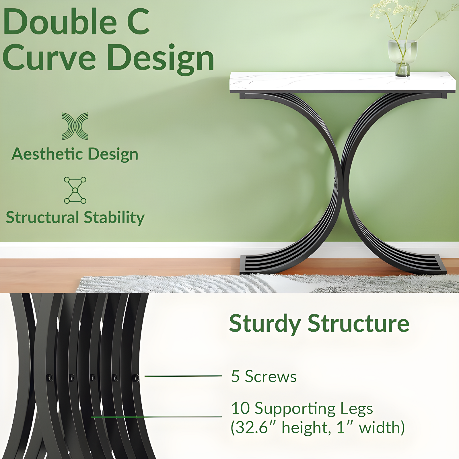 Console Table - Entryway Table for Living Room, Modern Sofa Accent Table with White Faux Marble Top