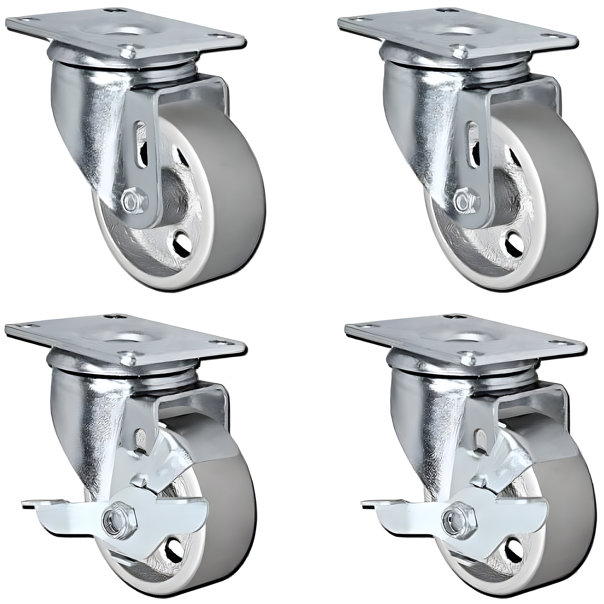 Set of 4 All Steel Swivel Plate Caster Wheels with Brakes Locking (3" Combo)