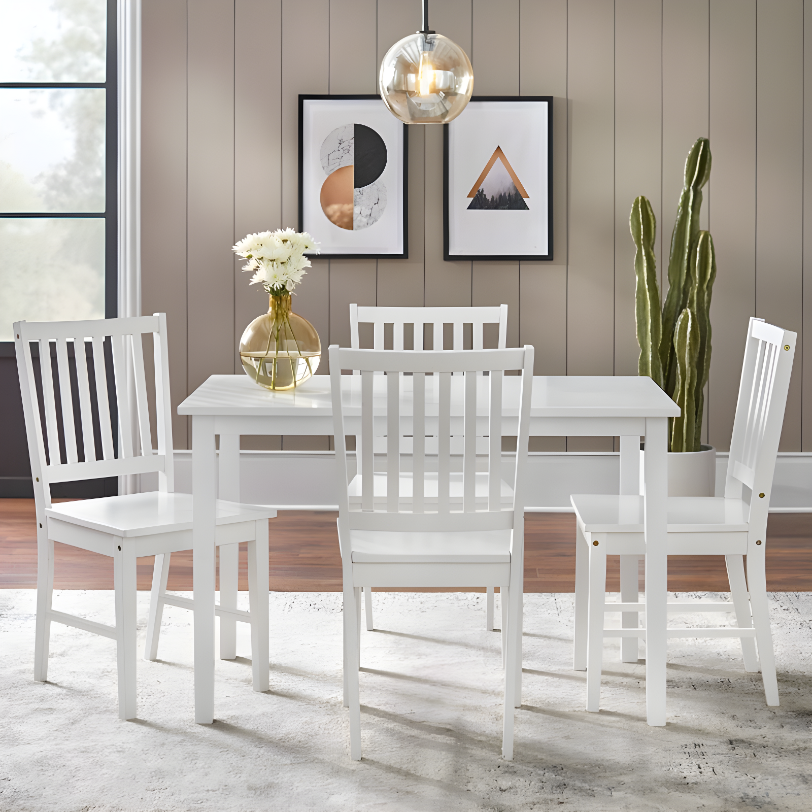 Buylateral Shaker Rectangular Dining Table White: Transitional Style, Rubberwood, 4-Seat
