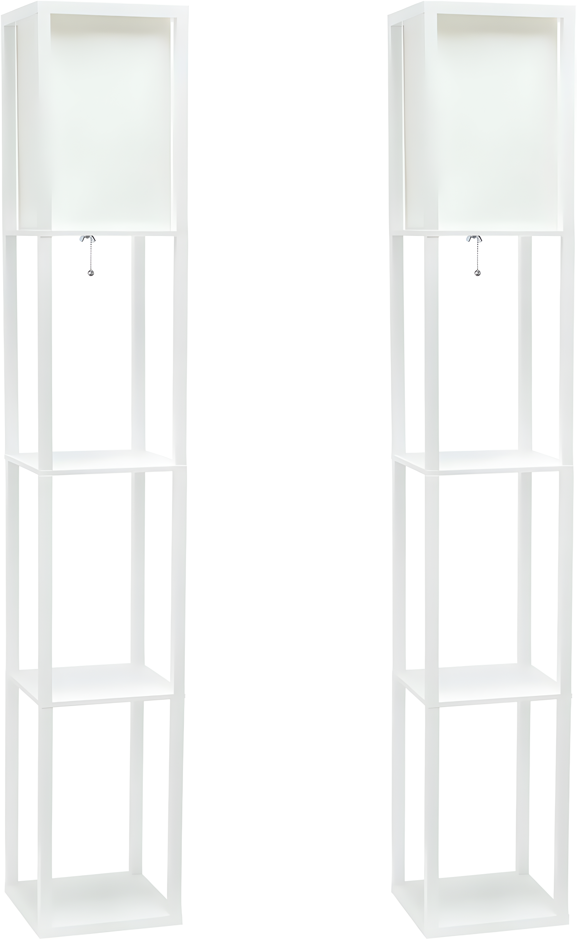 Simple Designs 62.5" Floor Lamp Etagere Organizer Storage Shelf with Linen Shade, White