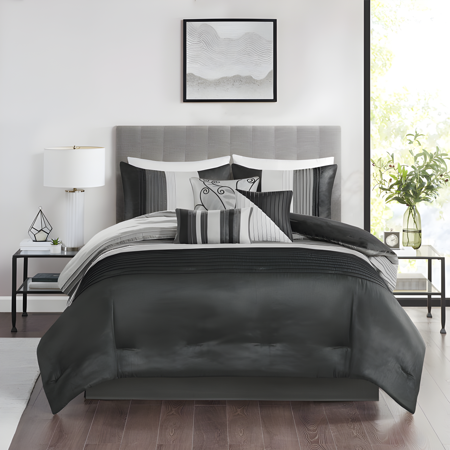 Madison Park Amherst 7 Piece Striped and Pleated Comforter Set