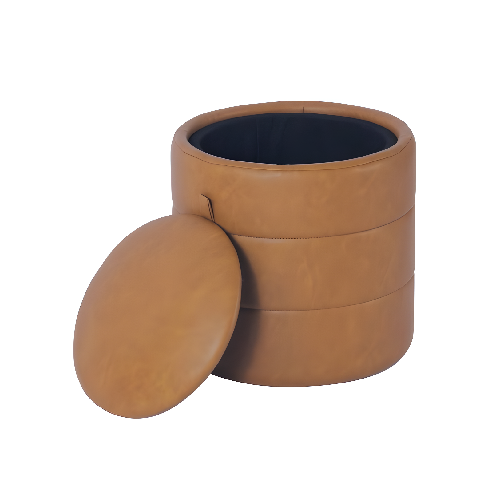 HomePop Storage Round Ottoman Caramel: Upholstered Vanity Stool, Footrest with MDF Frame