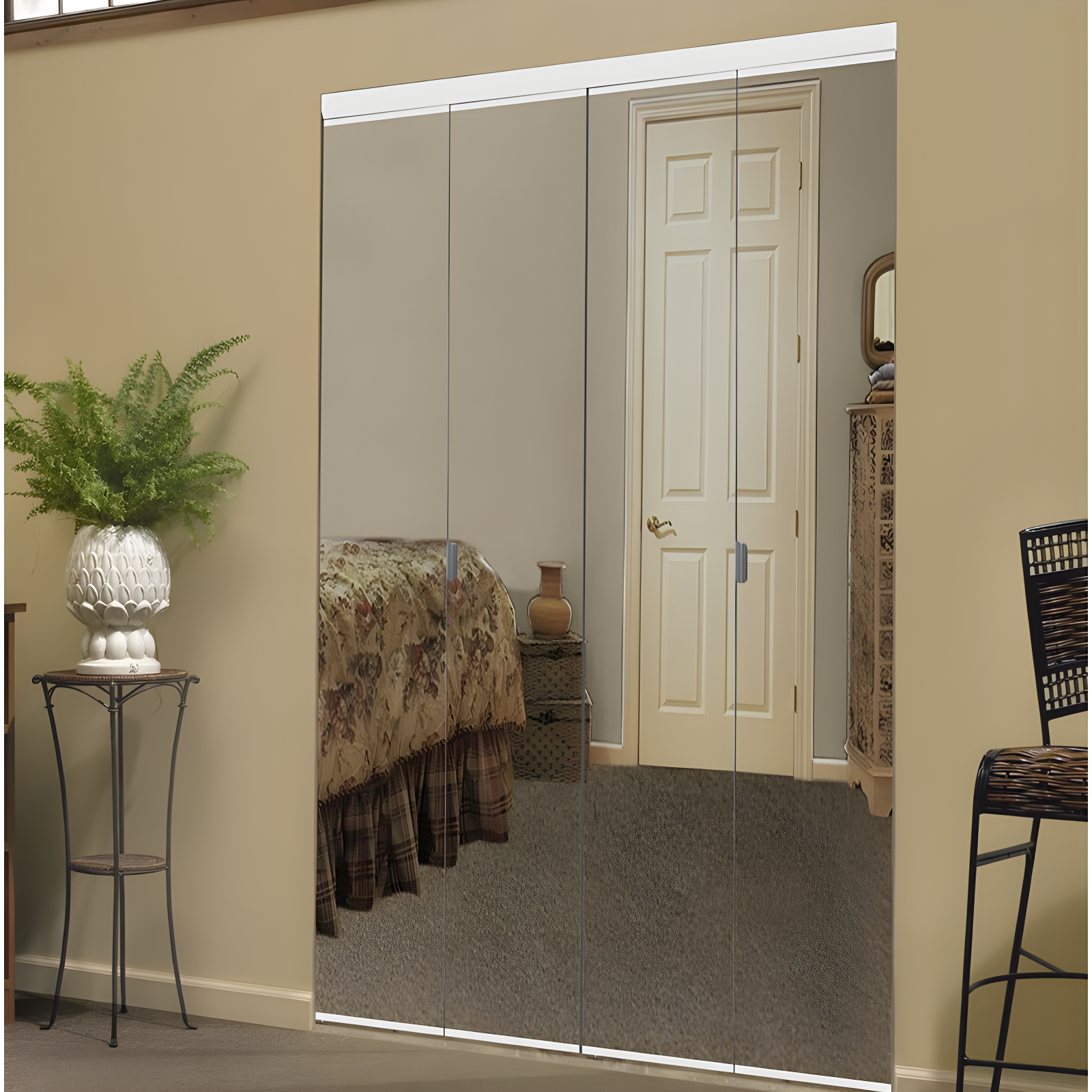 96'' Solid + Manufactured Wood Mirrored Bi-Fold Door