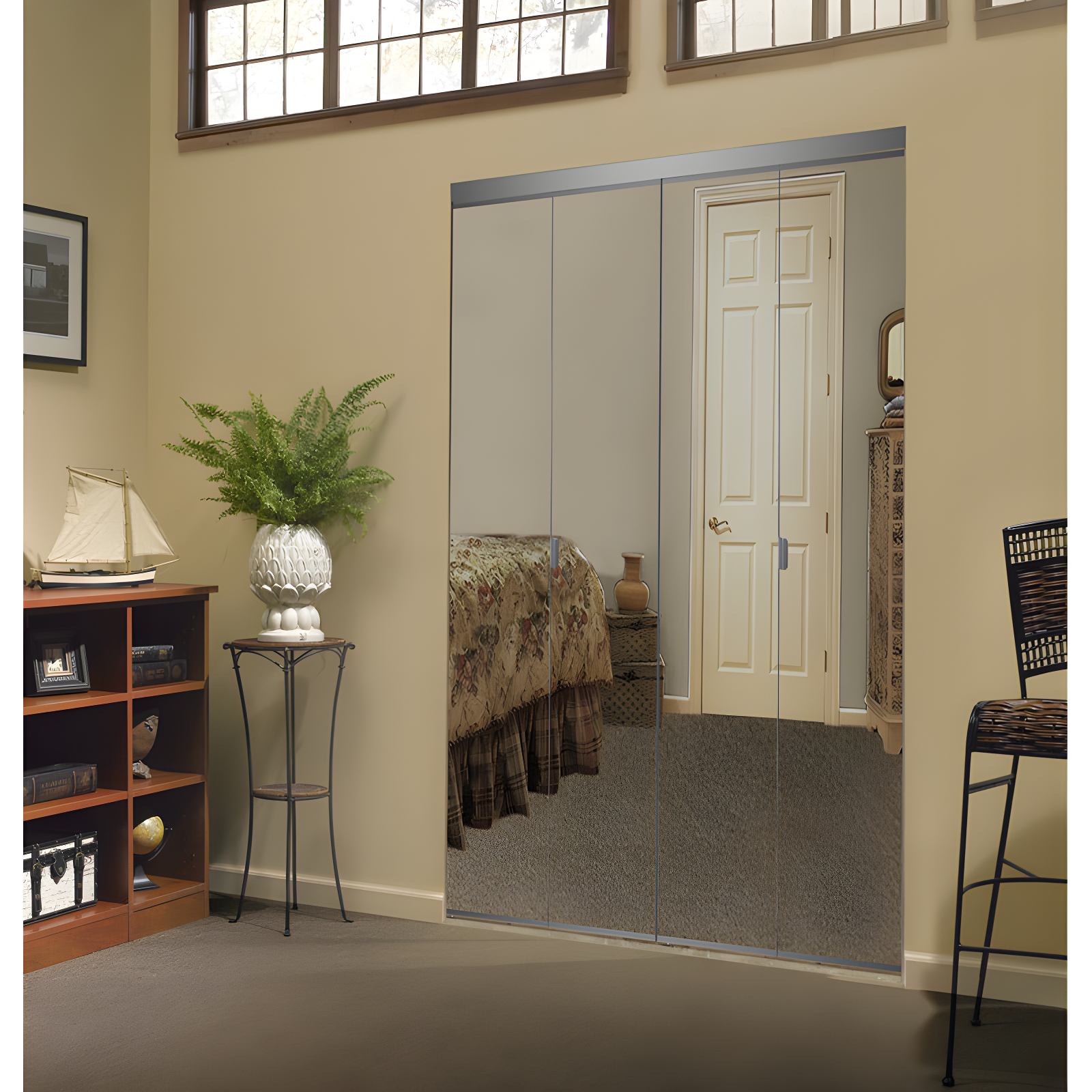 96'' Solid + Manufactured Wood Mirrored Bi-Fold Door