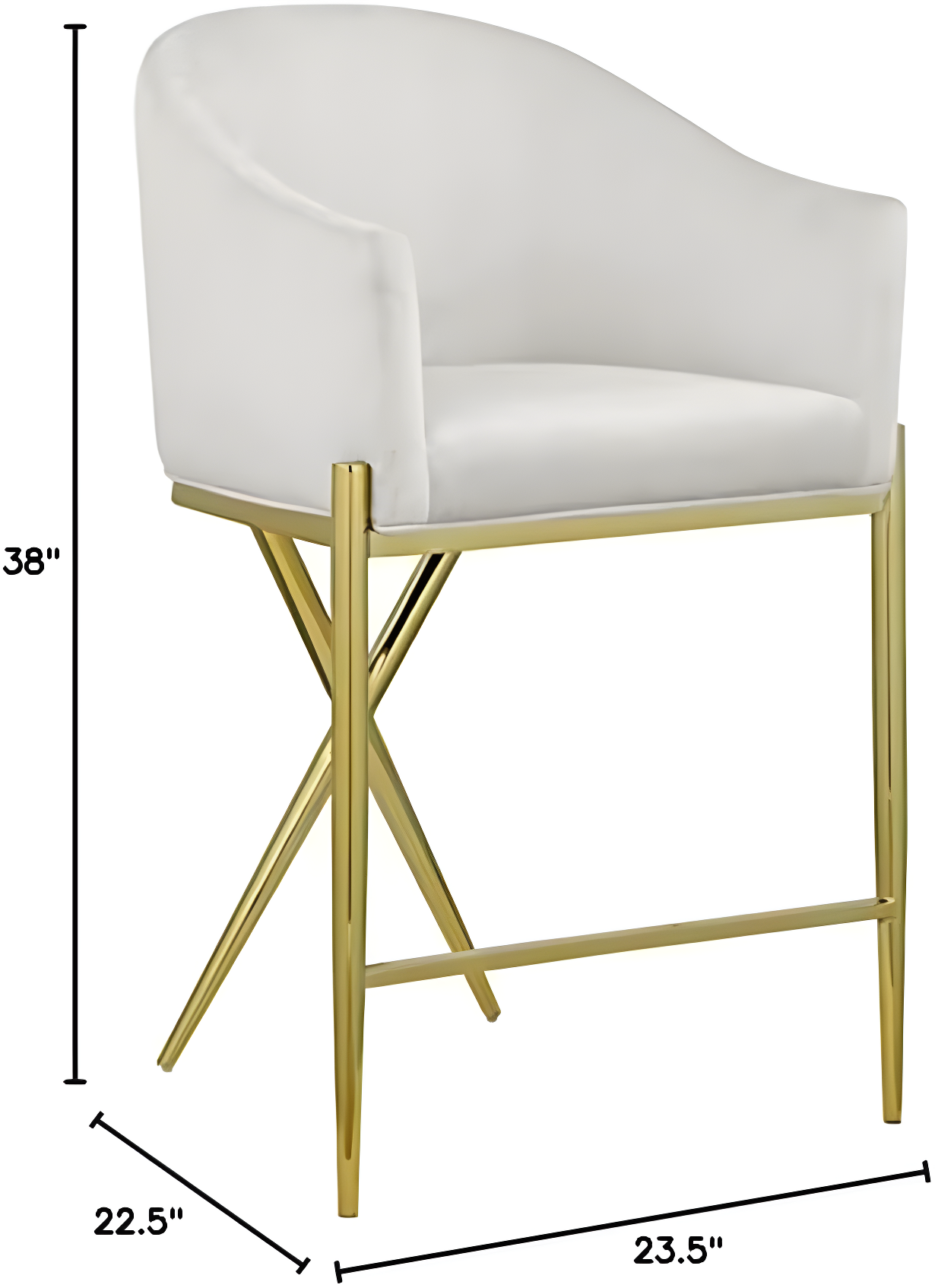 Meridian Furniture 867Cream-C Xavier Collection Velvet Upholstered Counter Stool with Sturdy Gold Metal Legs, Cream, 23.5" W x 22.5" D x 38" H