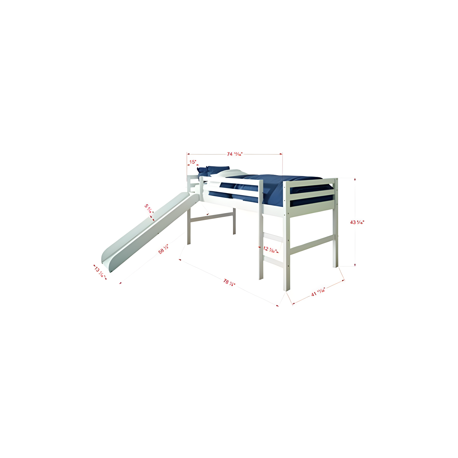 Donco Kids Tent Twin White Low Loft Bed With Slide & Cammo Print Tent