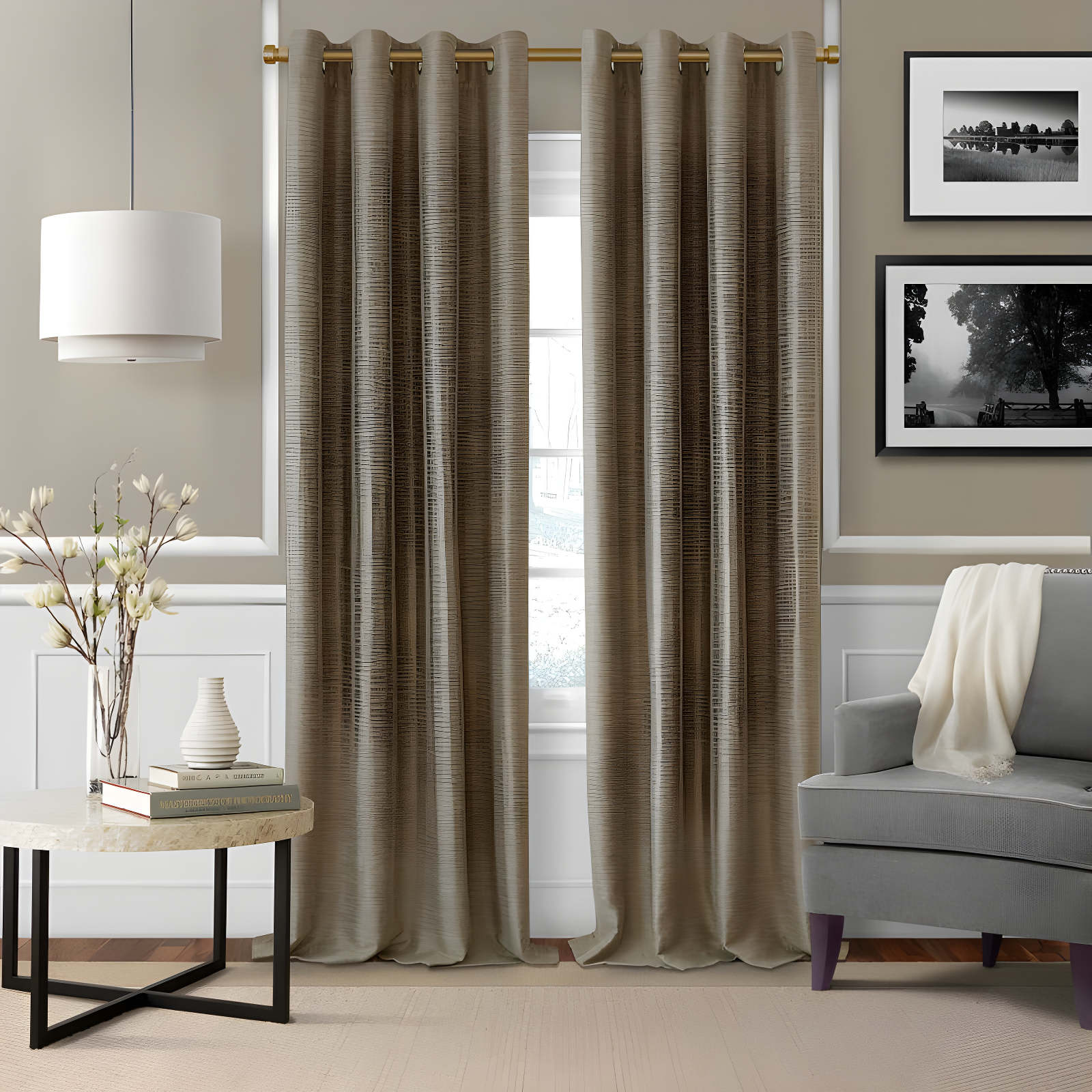 Serena 1" Window Drapery Single Curtain Rod with Contemporary Cap Finial - 48" - Soft Gold - Elrene Home Fashions