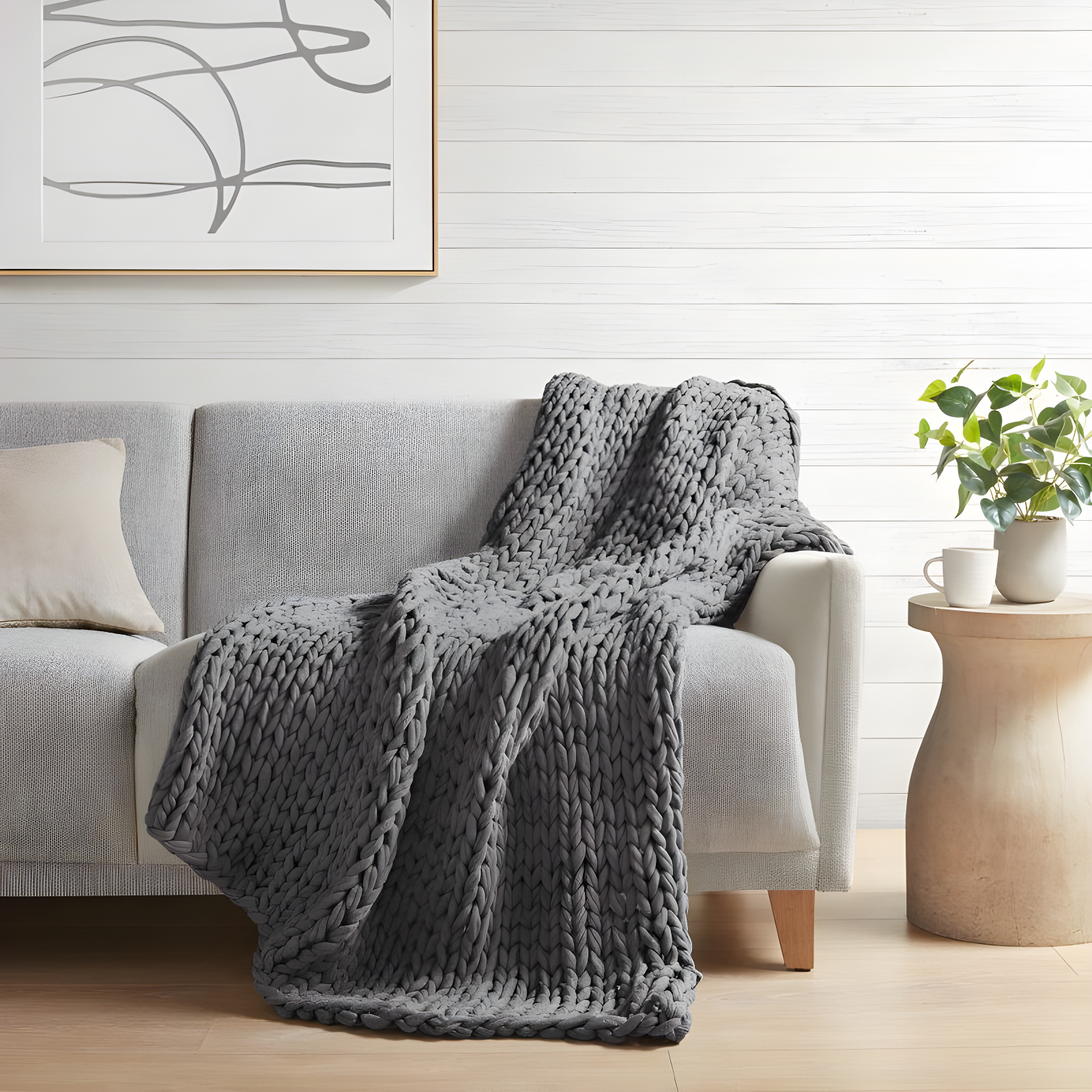 50"x60" Chunky Double Knit Handmade Throw Blanket Charcoal - Madison Park: Acrylic, Modern Style, All Ages