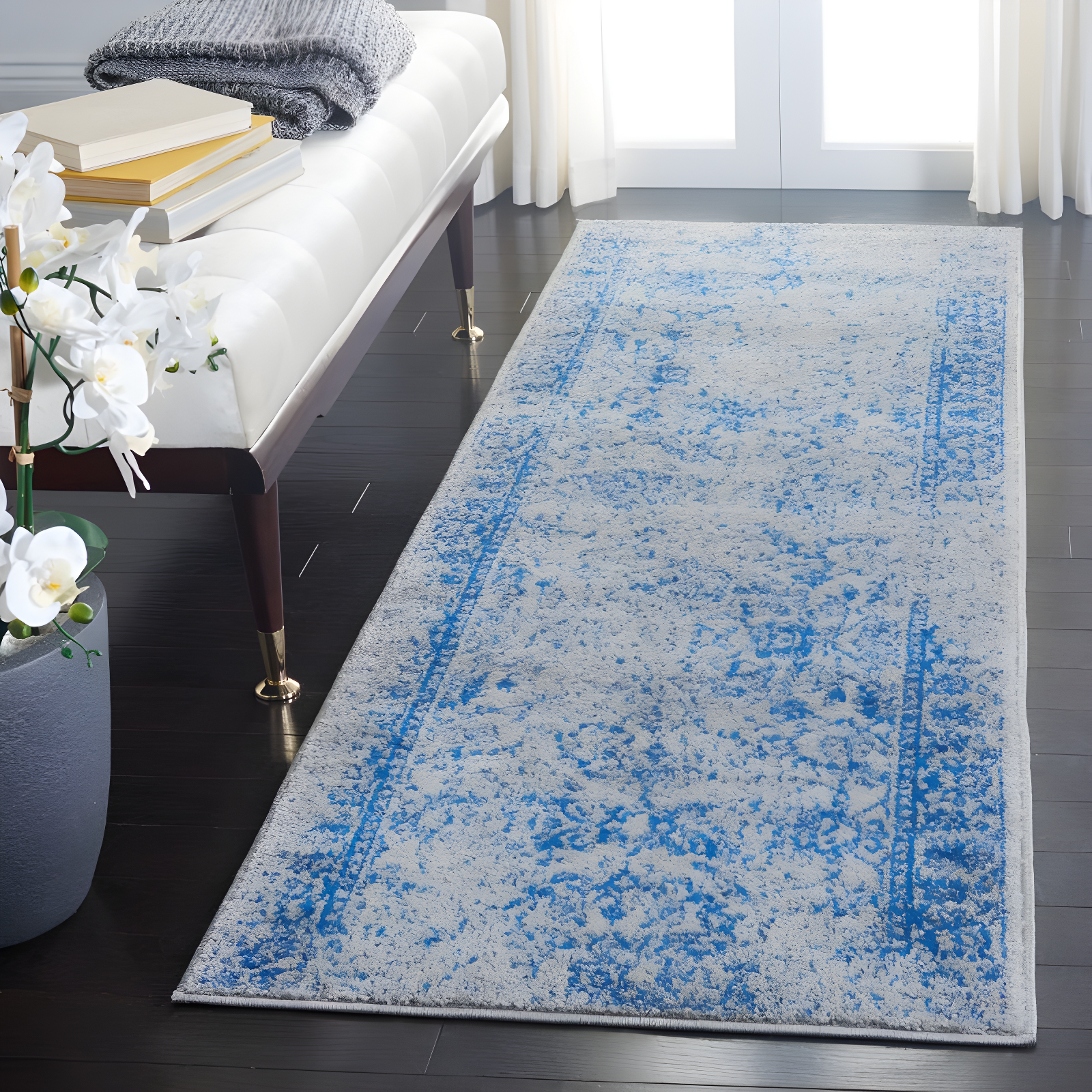 Adirondack ADR109 Machine Made Indoor Runner - Grey/Blue - 2'-1"x6' - Safavieh