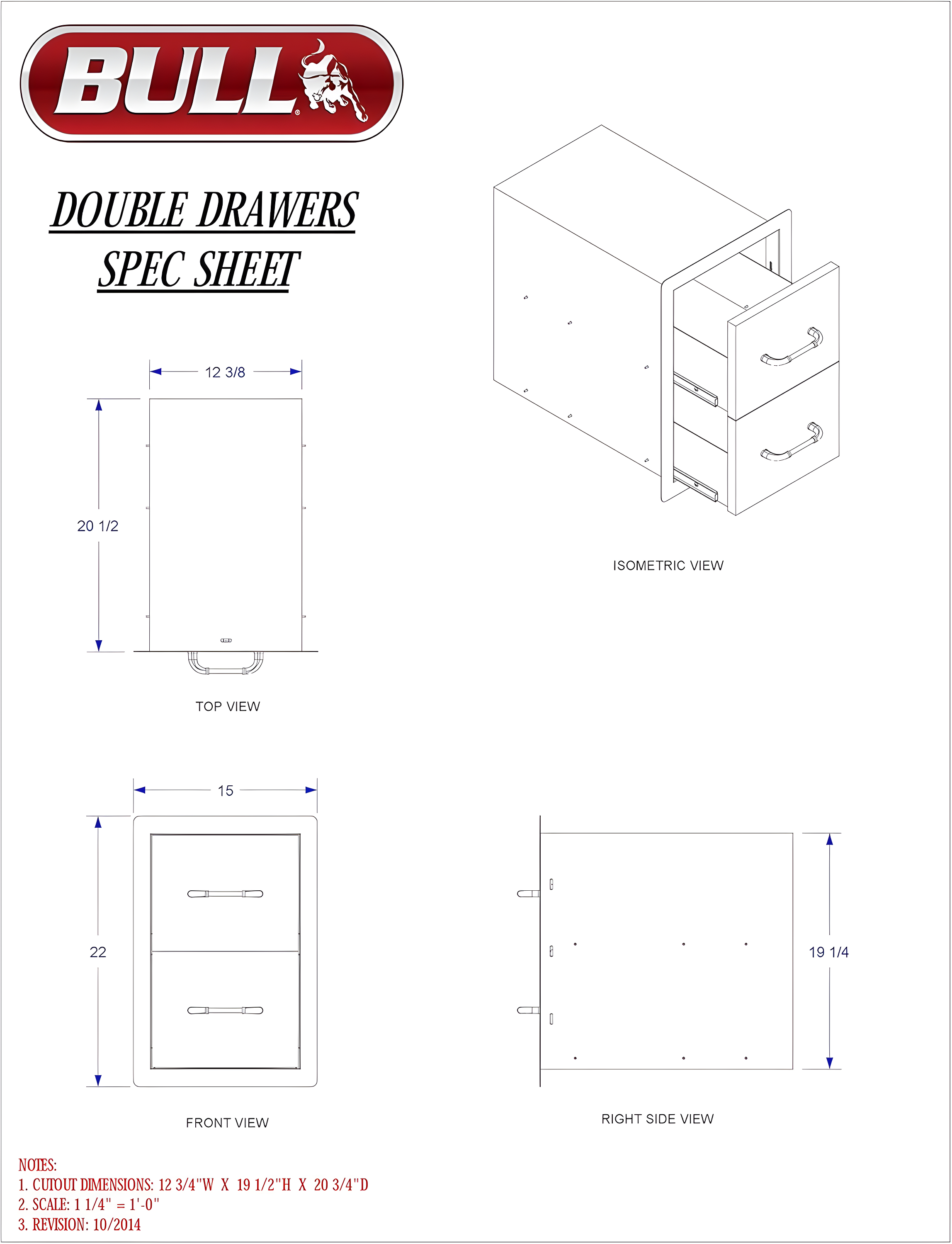 Bull Outdoor Products 12.38'' Stainless Steel Grade 304 Stainless Steel Drop-In Drawers