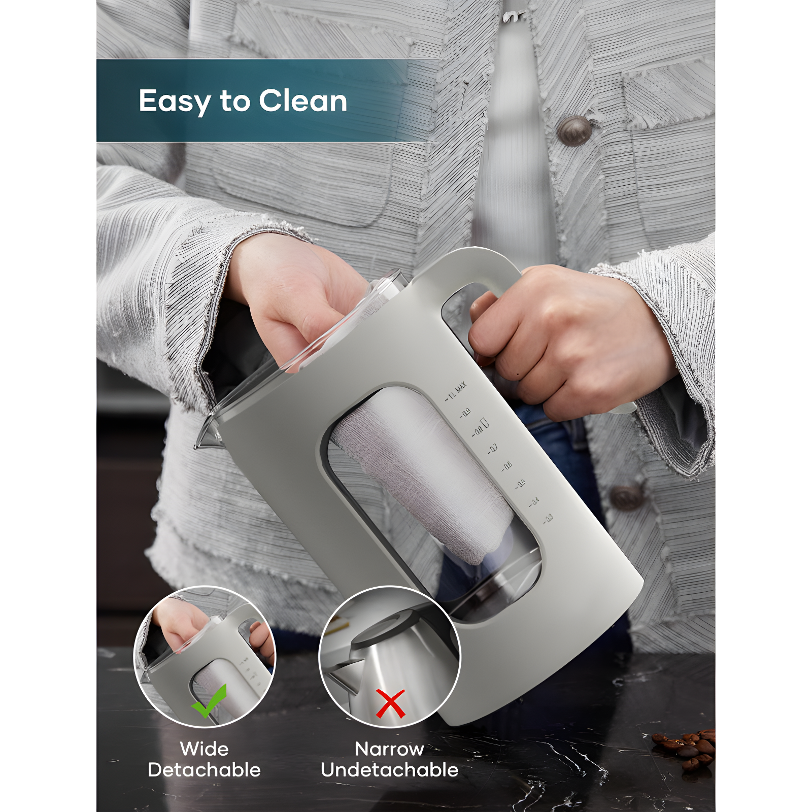 QUALITY FLOORING INC. Electric Tea Kettle, Glass Electric Kettle With Tea Infuser And Precise Knob Temperature Control, 1200W Fast Heating, BPA-Free, Easy To Clean, For Tea And Coffee