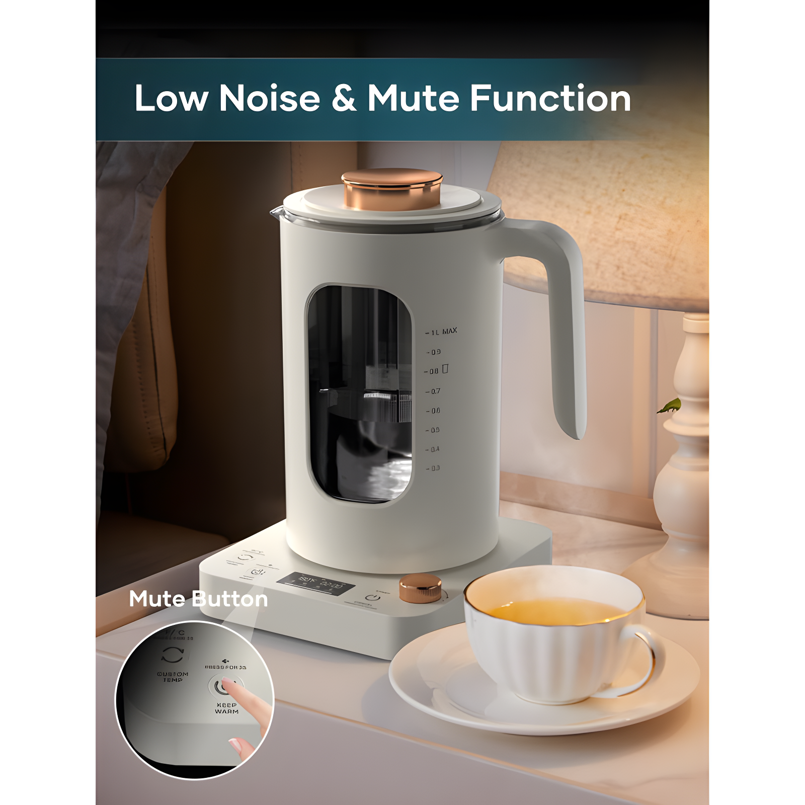 QUALITY FLOORING INC. Electric Tea Kettle, Glass Electric Kettle With Tea Infuser And Precise Knob Temperature Control, 1200W Fast Heating, BPA-Free, Easy To Clean, For Tea And Coffee