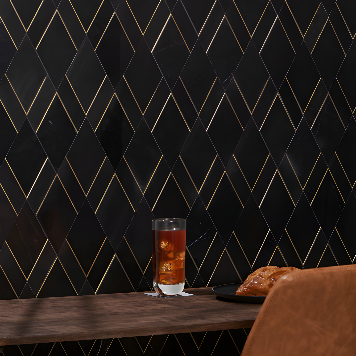 Mehko 11.81 in. x 14.96 in. Polished Marble and Brass Wall Tile