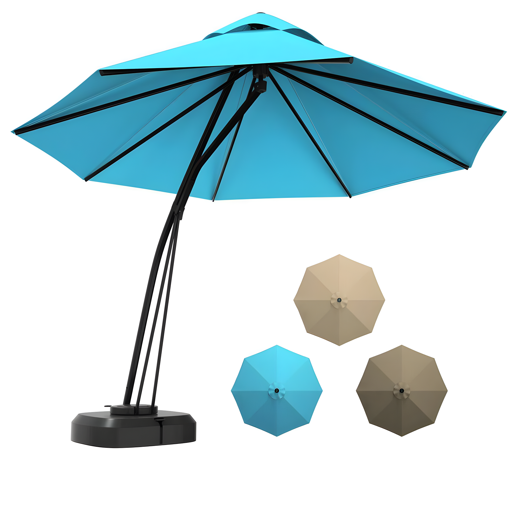 Spaco 11 Feet Outdoor Cantilever Hanging Umbrella with Base and Wheels-Turquoise, Patio Offset Umbrella with Easy Tilt Adjustment, Outdoor Cantilever Hanging Umbrella