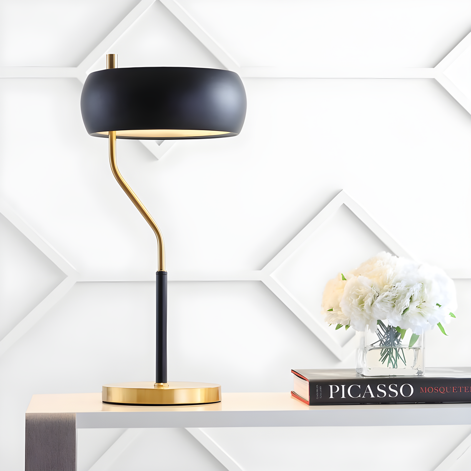 22.5" Oskar Moody Metal Desk Lamp Black/Gold (Includes LED Light Bulb) - JONATHAN Y: Modern Accent with Rotary Switch