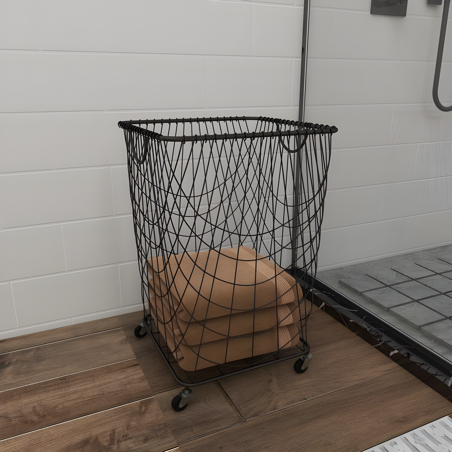 Metal Deep Set Metal Mesh Laundry Basket Storage Cart with Wheels and Handles
